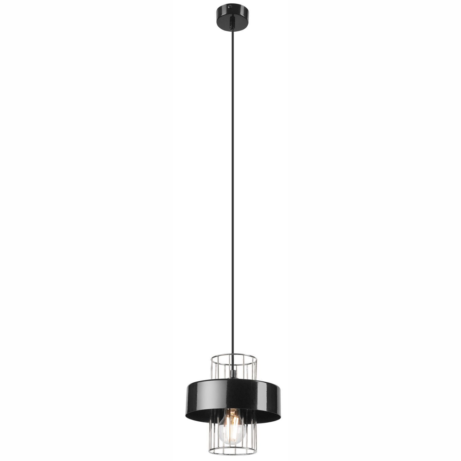 Lampe à suspendre métal noir chrome Ø 20 cm E27 réglable en hauteur