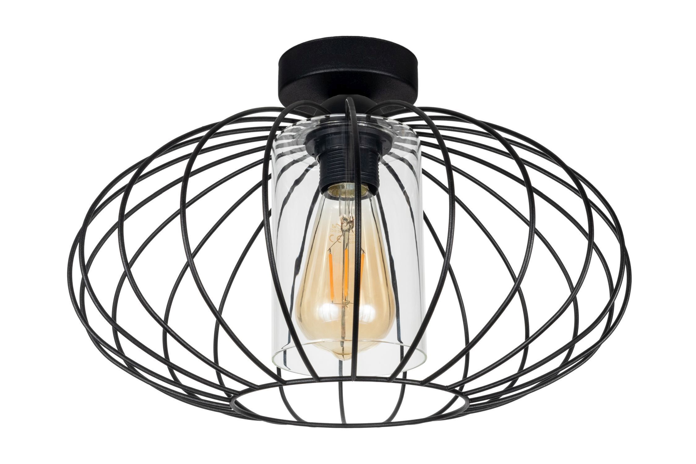 Lampe de plafonnier métal E27 ronde Ø34 cm noir rétro design