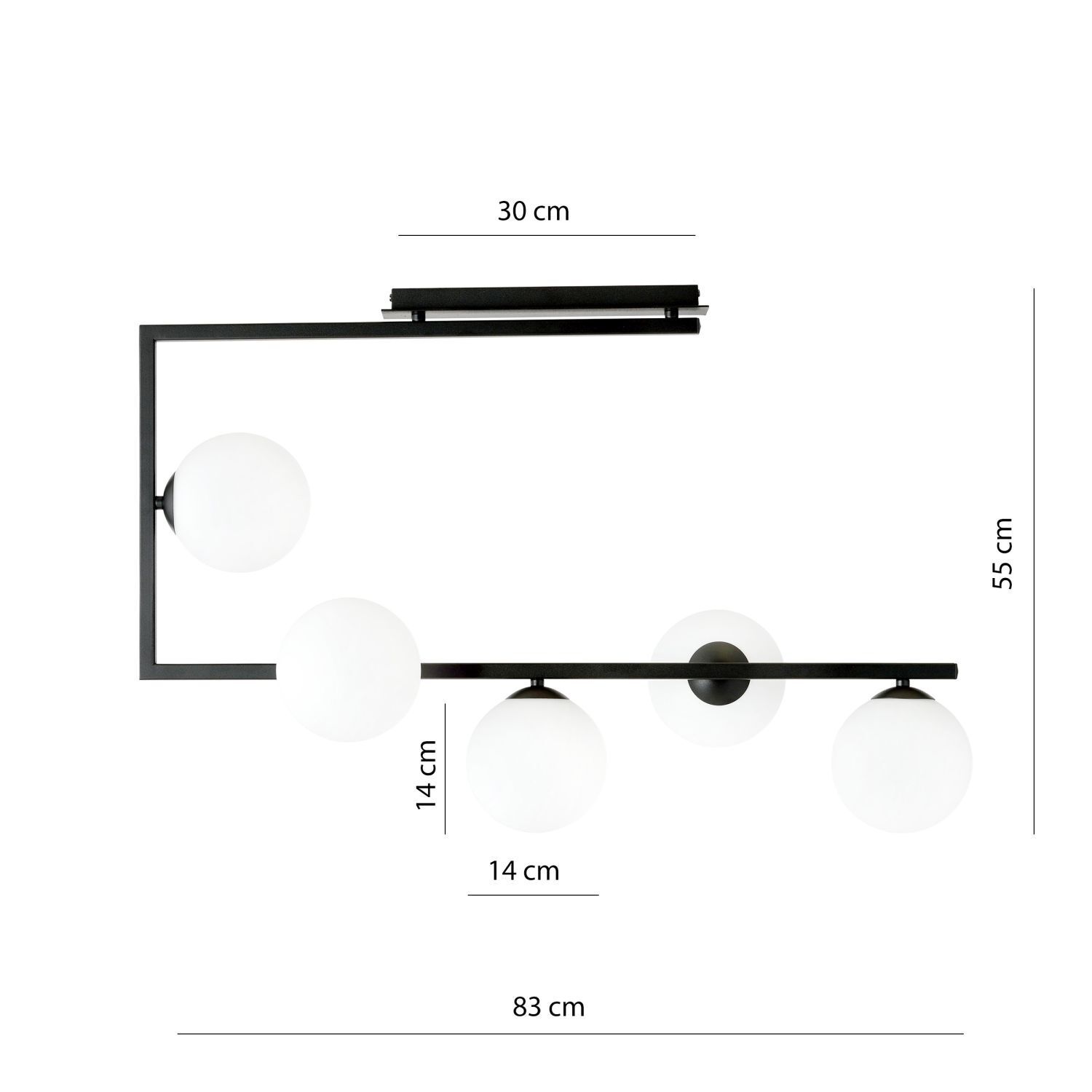 Grand plafonnier L : 83 cm H : 55 cm Métal Verre Noir Blanc