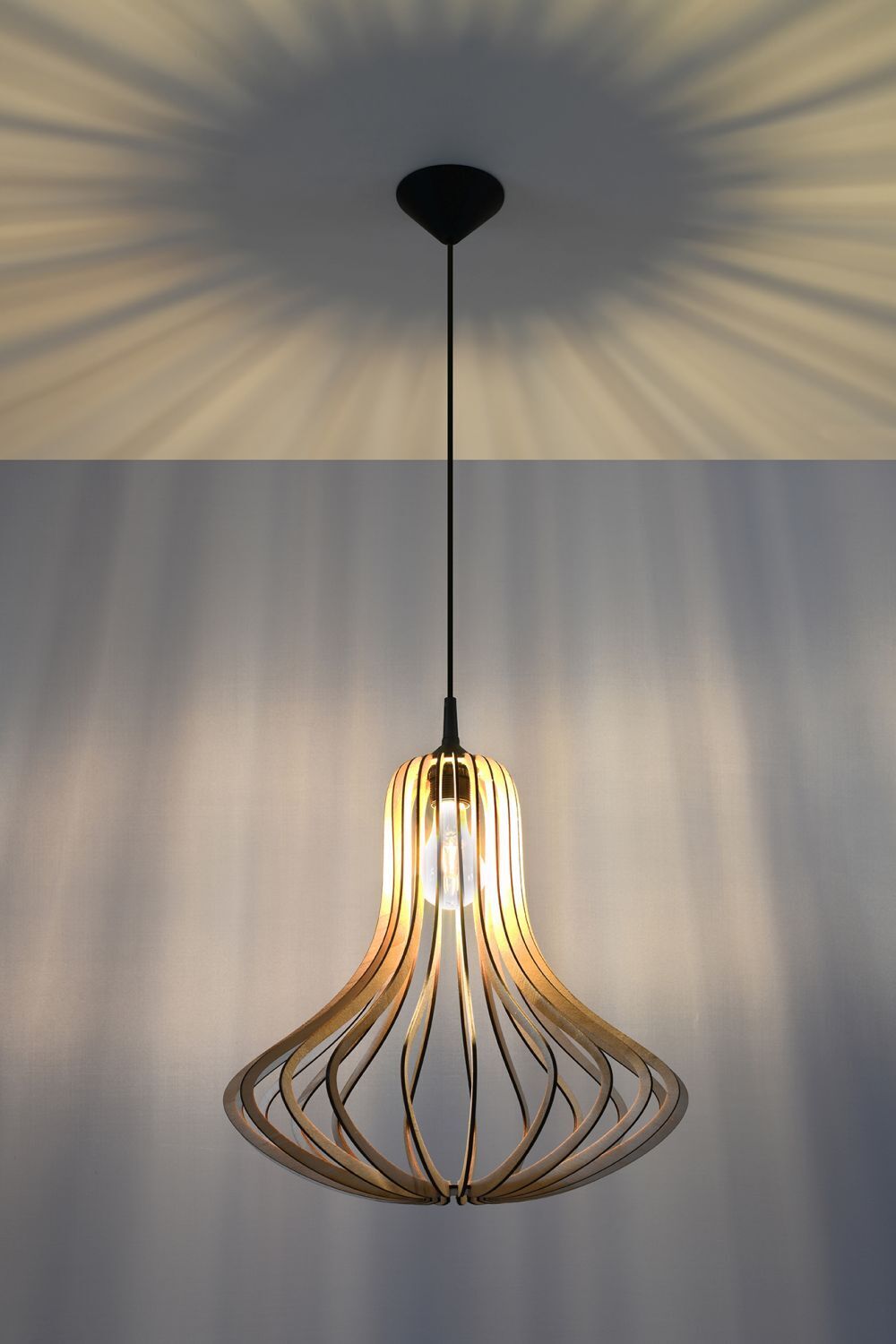 Lampe à suspendre en bois LILAH Ø40cm confortable E27 table à manger