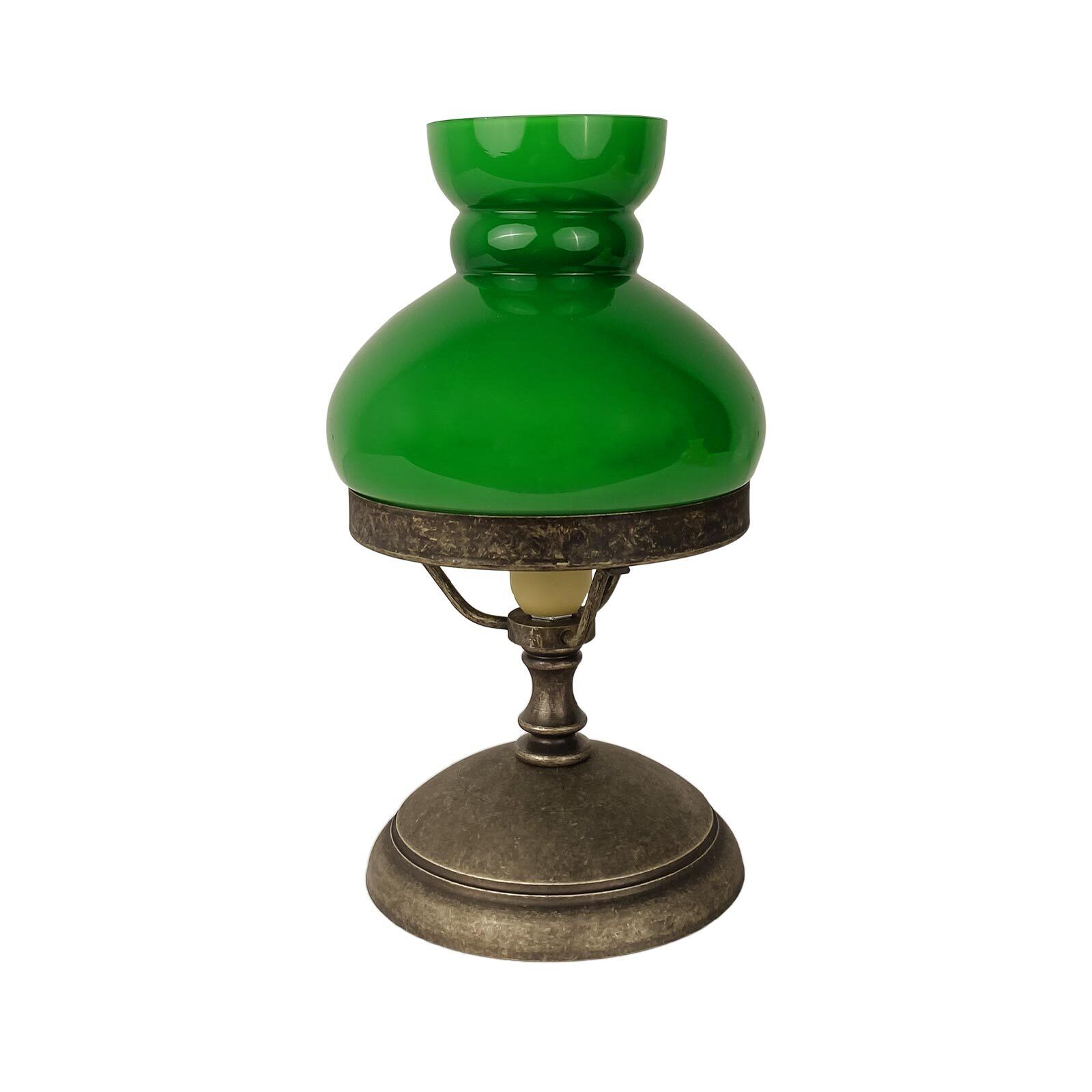 Lampe de table vert bronze antique H : 23,5 cm petit verre laiton E14