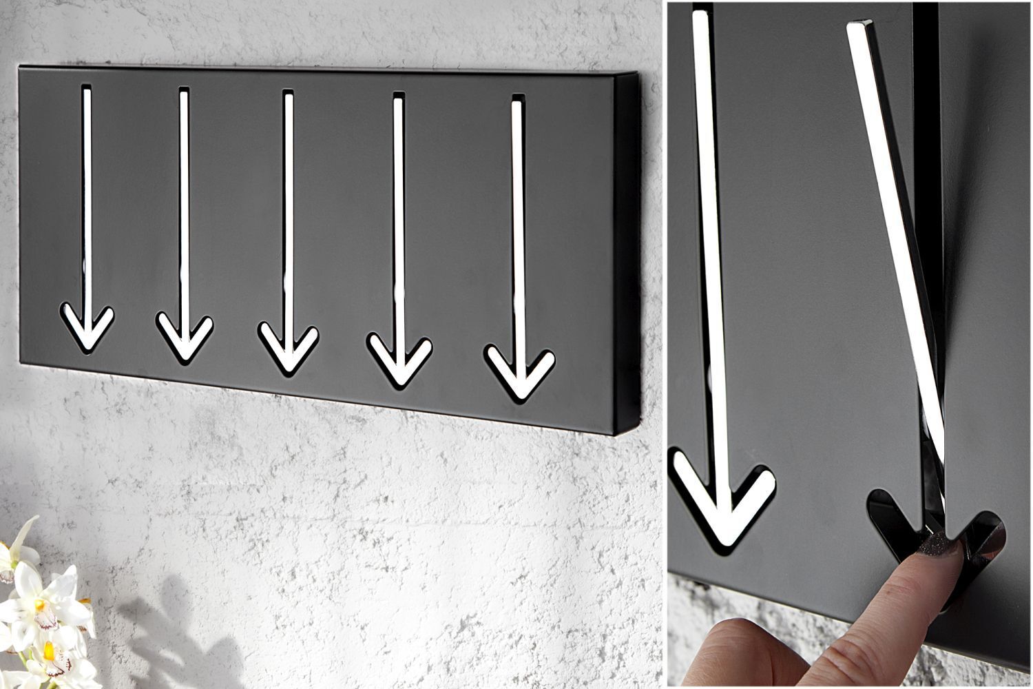 Portemanteau mural en métal 45 cm en noir et blanc avec 5 crochets Symbol, Postfach, Text