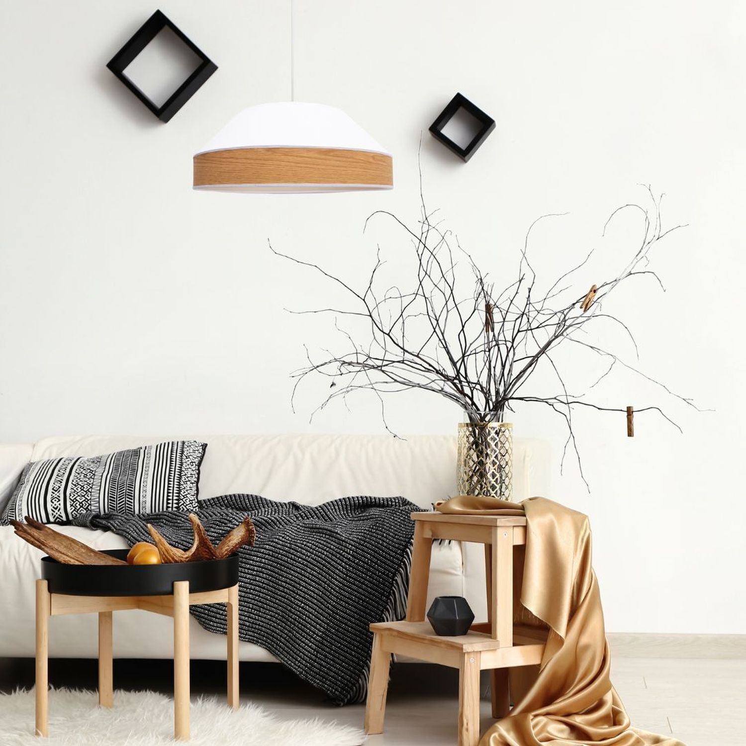 Suspension Tissu Abat-jour Blanc Naturel E27 Ø45 cm rond