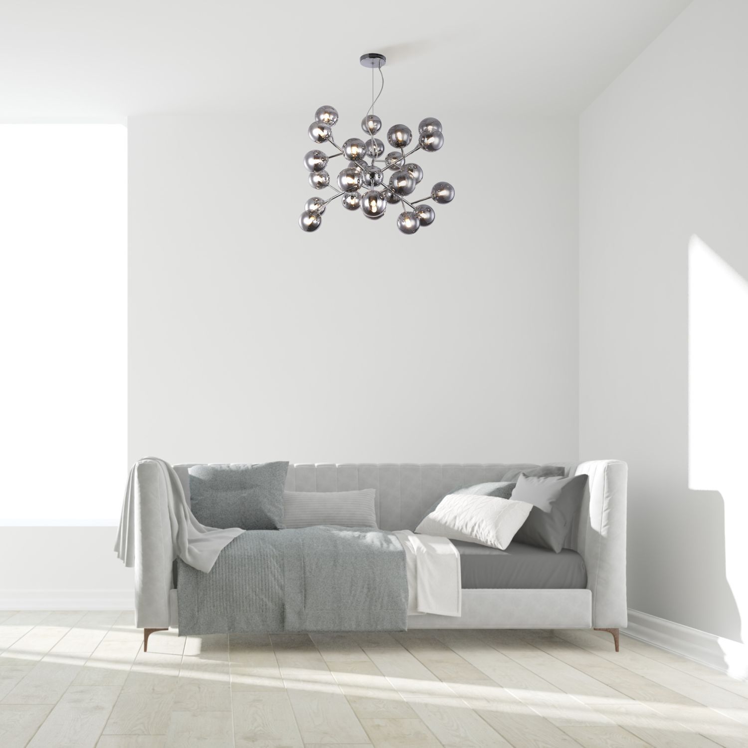 Suspension Métal Verre fumé L : 65 cm Chrome Gris fumé