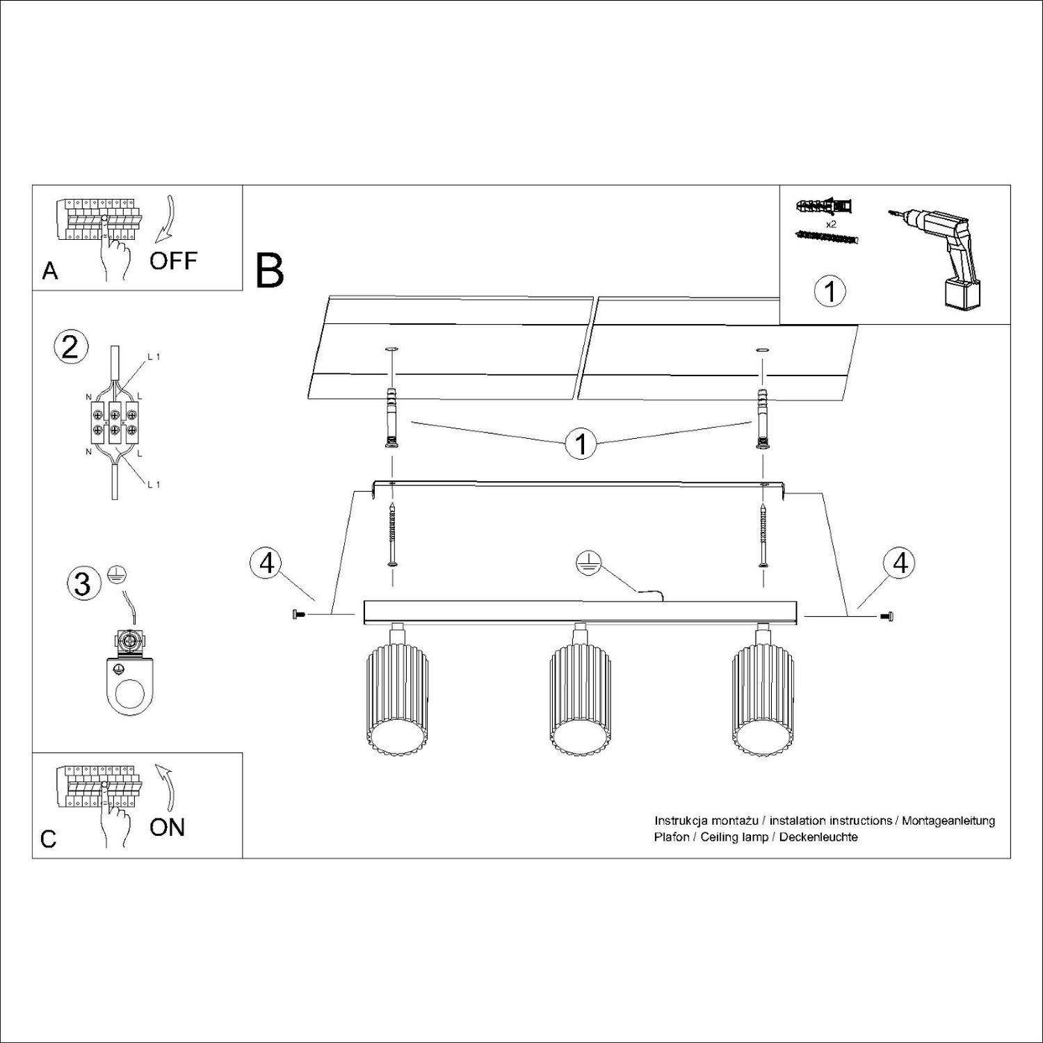 Spot de plafond moderne à 3 flammes GU10 L : 45 cm en or