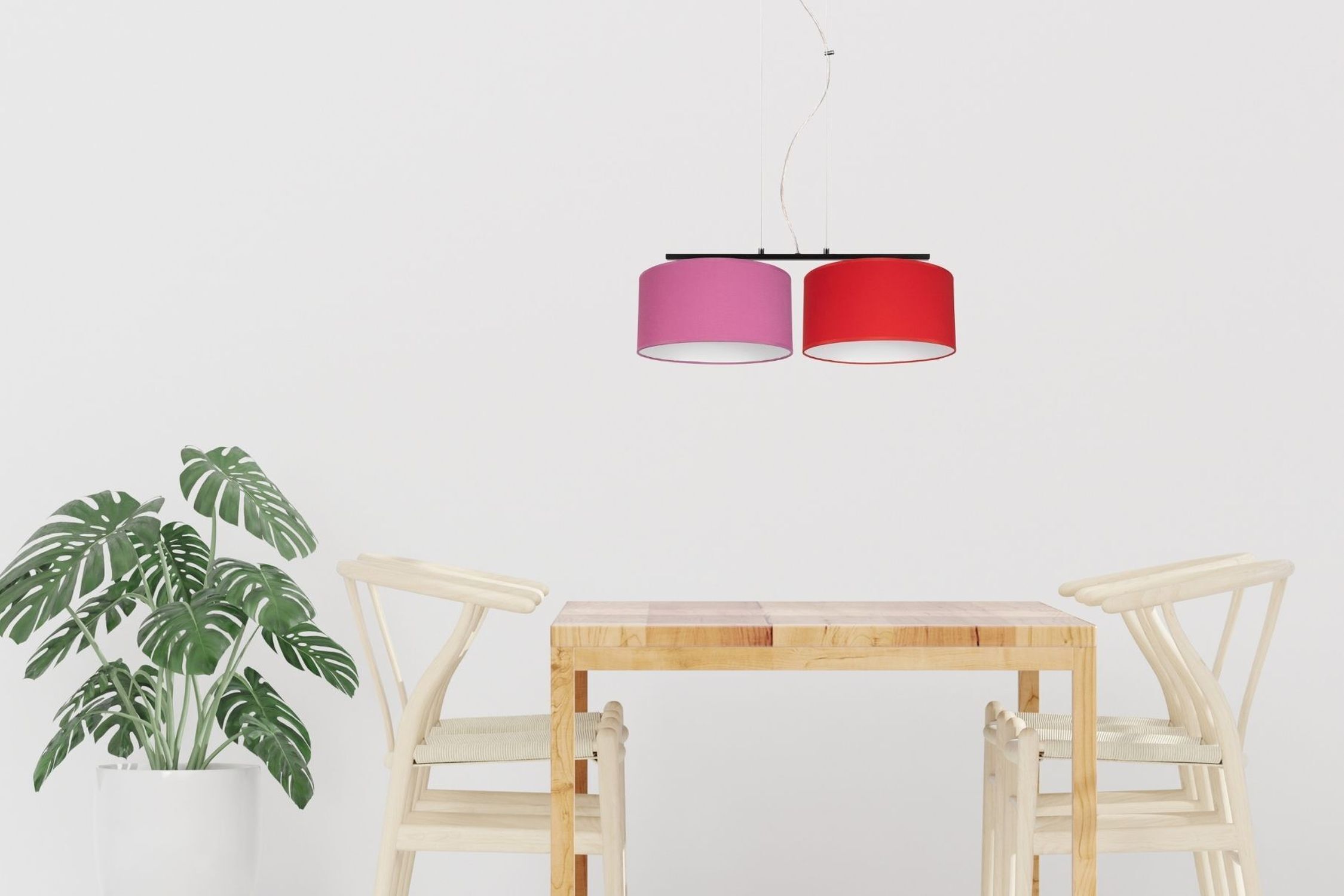 Suspension métal tissu E27 70 cm rose rouge anti-éblouissement