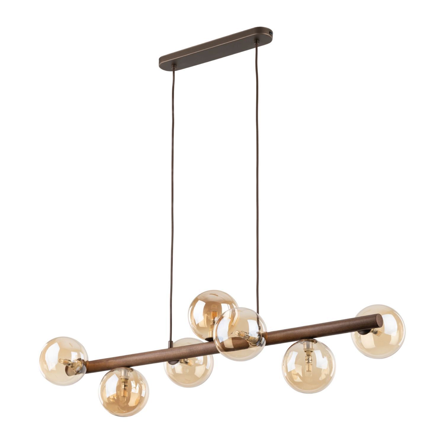 Hängelampe modern Holz Braun 90 cm G9 Glas Bernstein