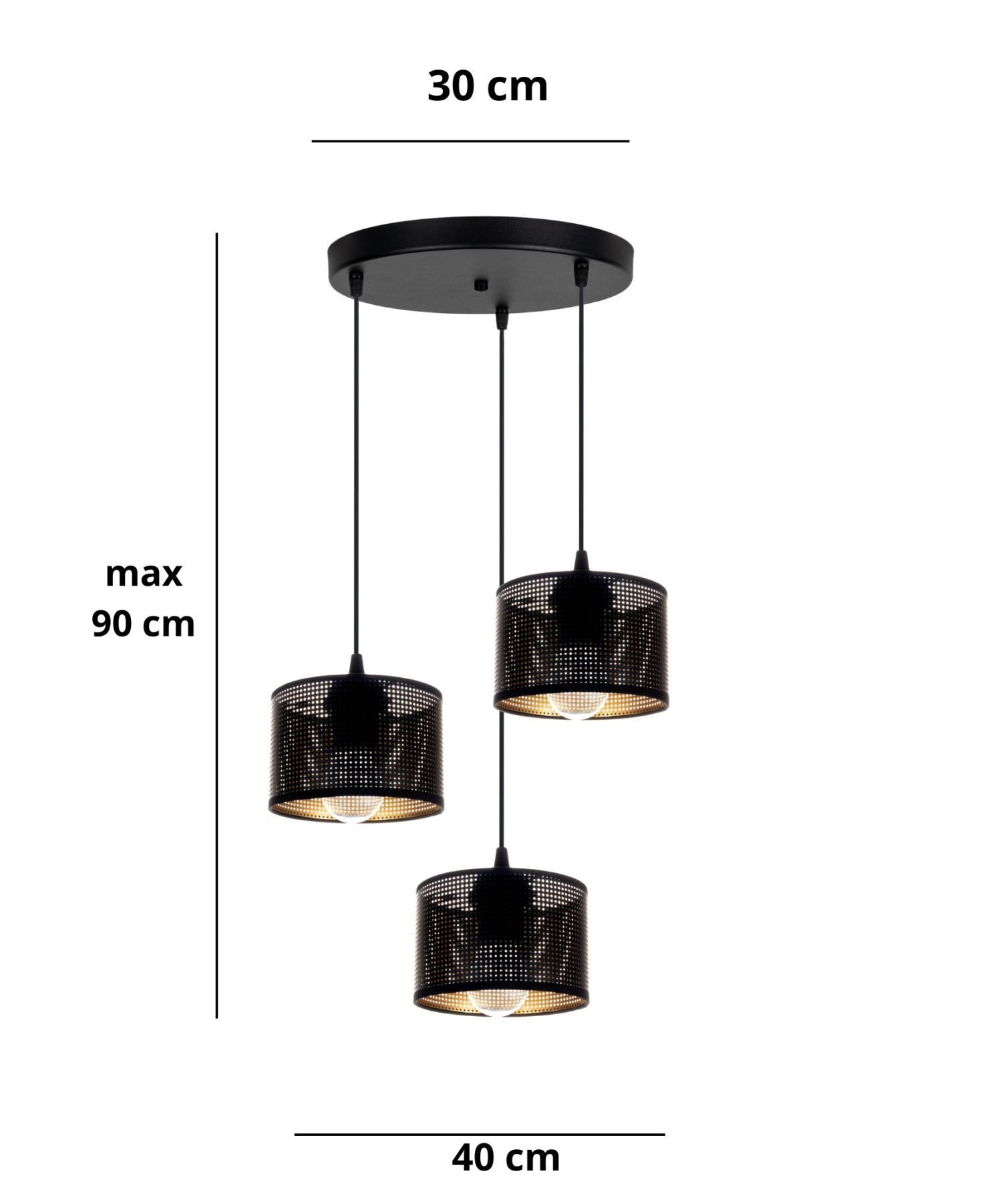 Lampe à suspendre métal Loft 3-flmg E27 L:40 cm noir or