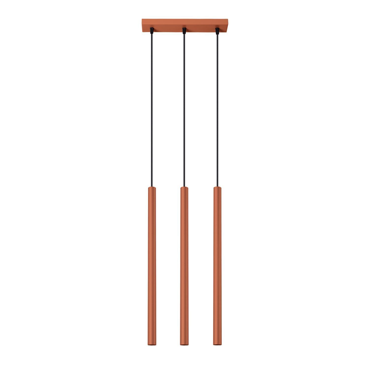 Lange Pendelleuchte Ocker Stahl G9 30 cm 3-flammig pendant light, hanging lamp, kupfer, kupferfarbe, drei pendel