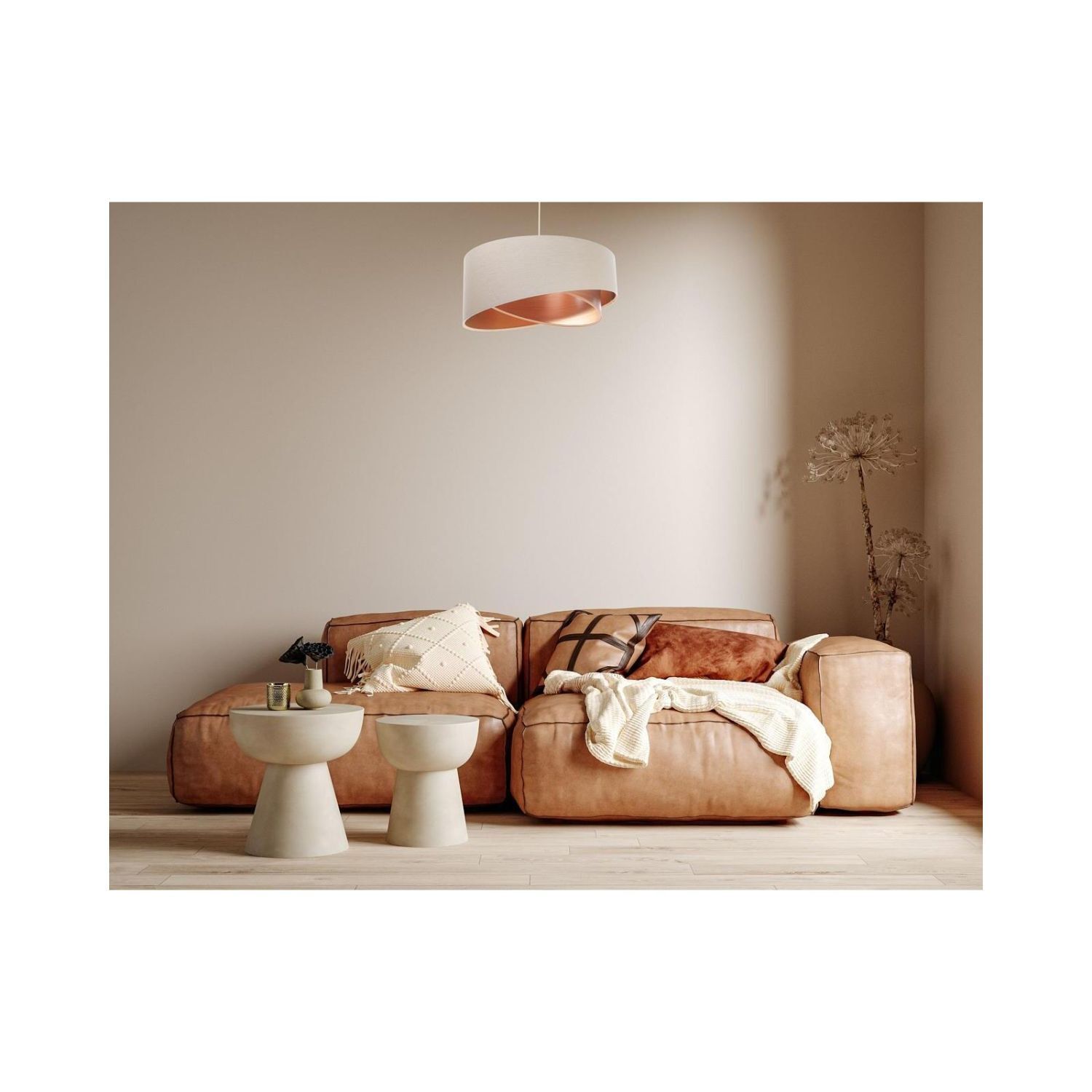 Suspension lin E27 ronde D : 50 cm Moderne Beige Cuivre