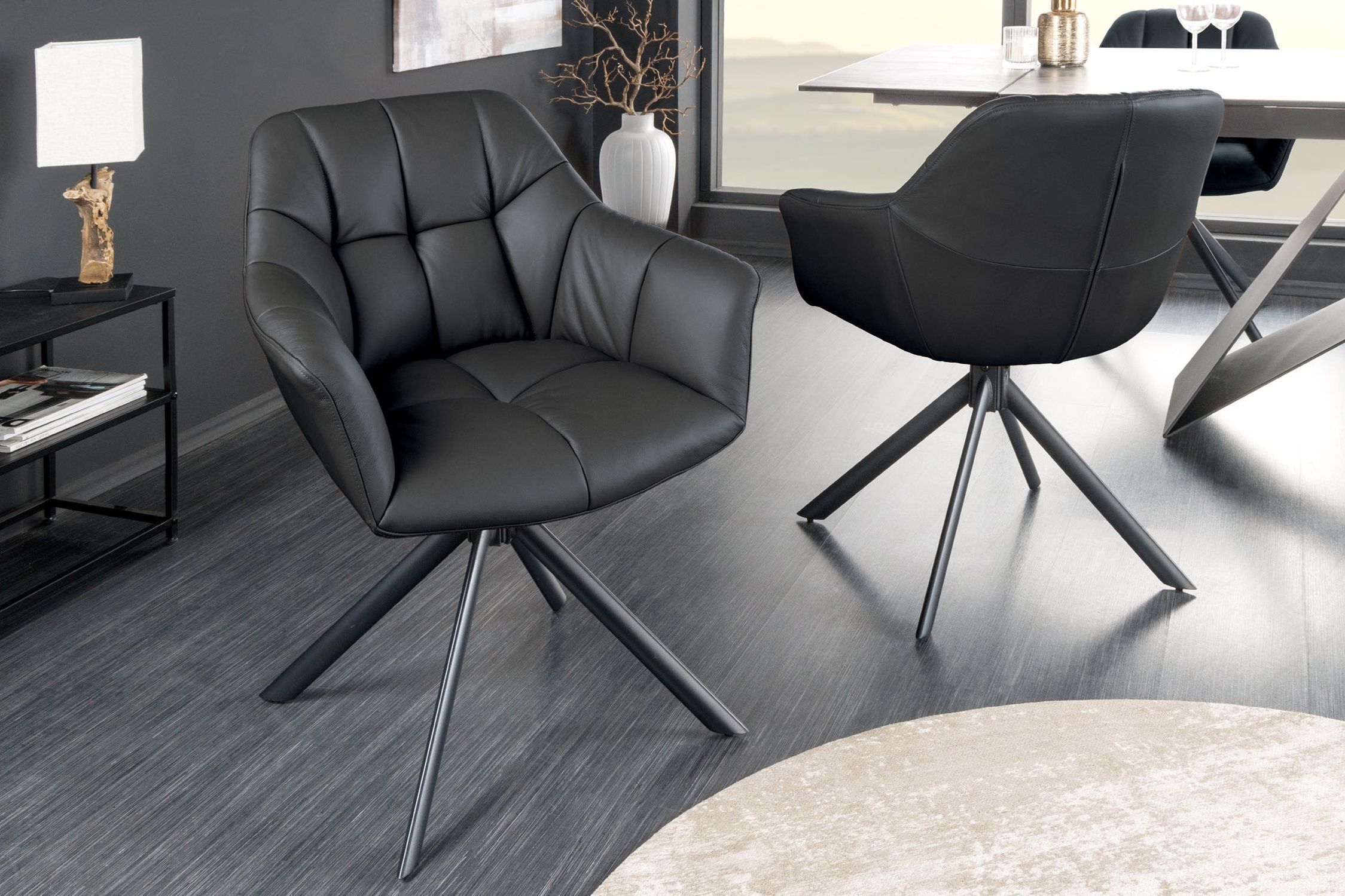 Chaise de bureau cuir métal L : 65 cm sans roulettes noir pivotant Moebel, Stuhl, Drinnen