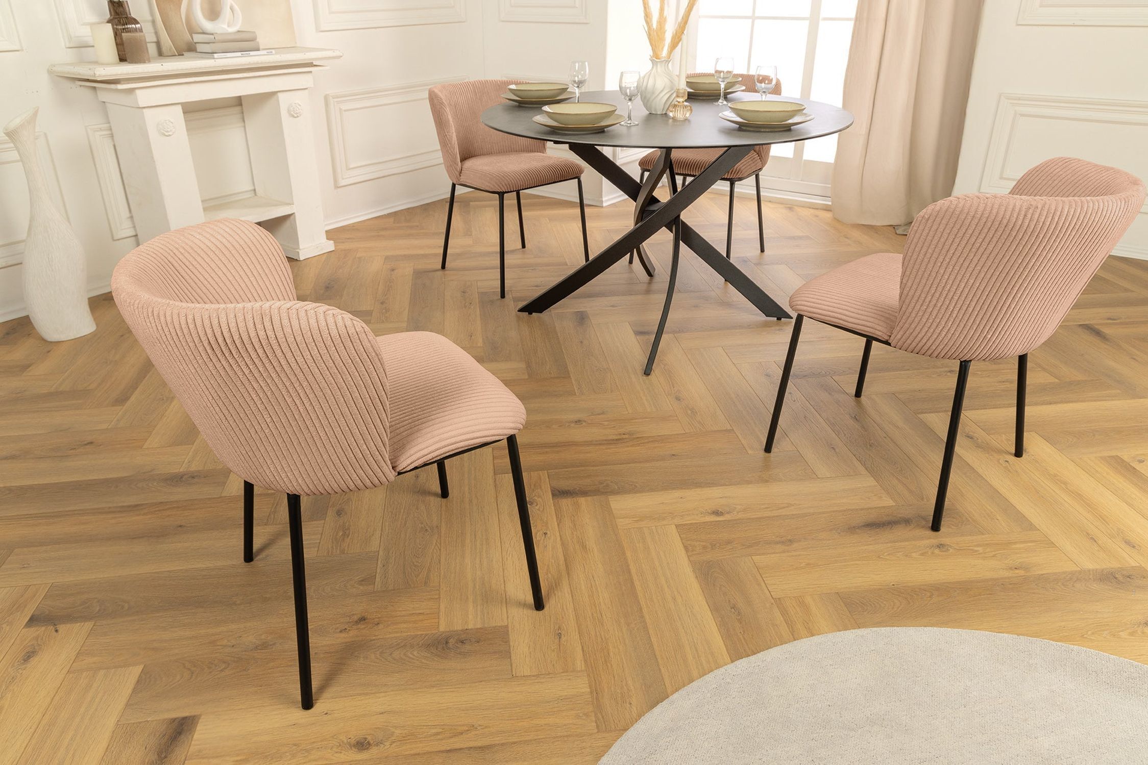 Esszimmerstuhl Cord Metall Rosa Schwarz ohne Armlehne Fußboden, Innenarchitektur, Bodenbeläge, Holz, Tabelle