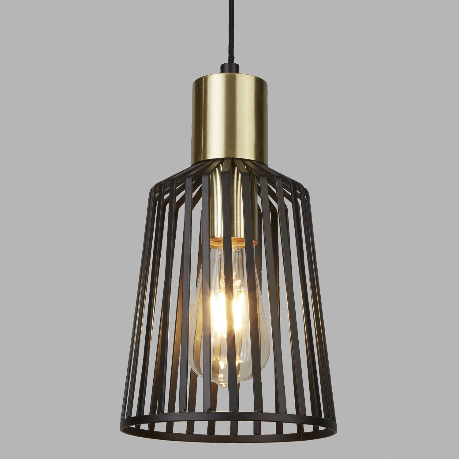 Suspension E27 Ø 16 cm en noir laiton métal