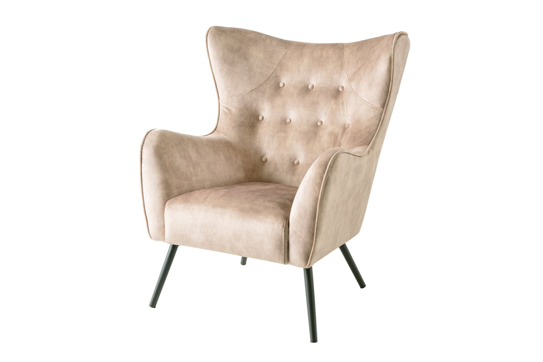 Fauteuil à oreilles velours beige crème avec accoudoirs Chesterfield Moebel, Stuhl, Sessel