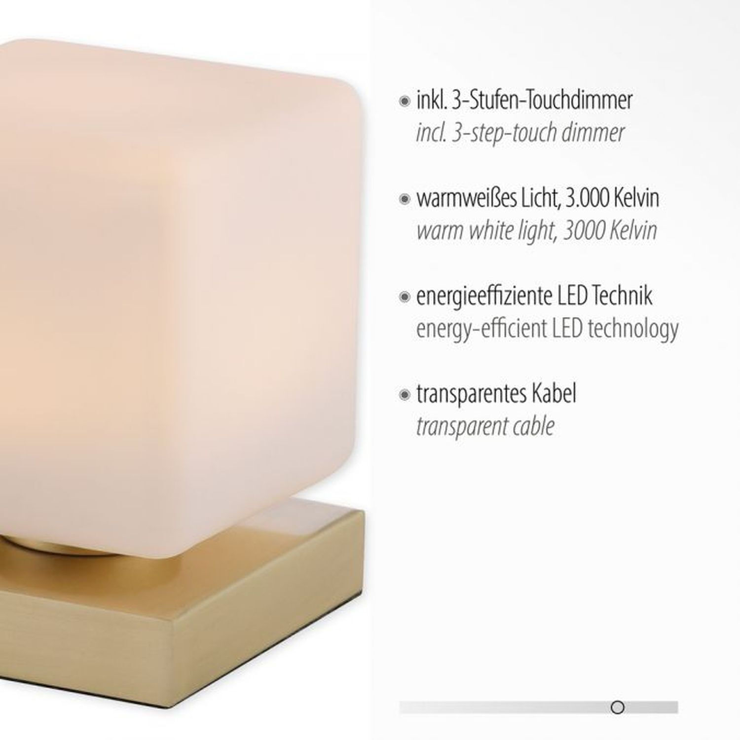 Lampe de table LED verre 16 cm 580 lm dimmable en laiton
