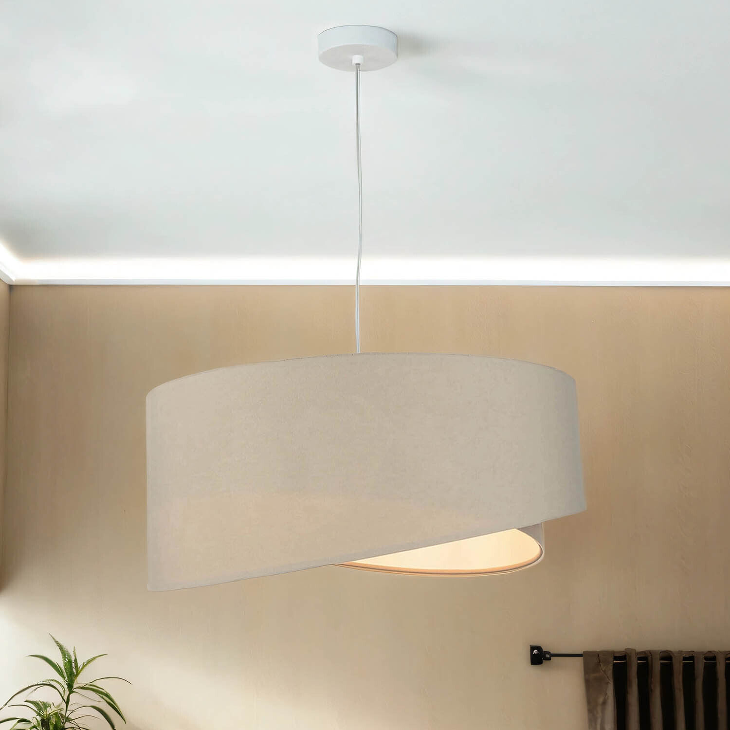 Suspension ronde Grande Beige Blanc Ø50cm Table de salle à manger Deckenleuchte, Lampe