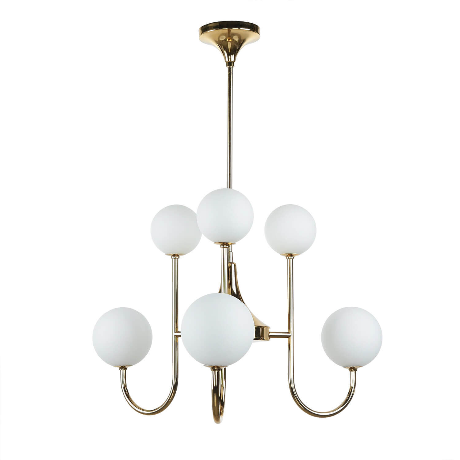 Plafonnier Art Nouveau laiton verre doré 6 flammes Leuchter, Lampe