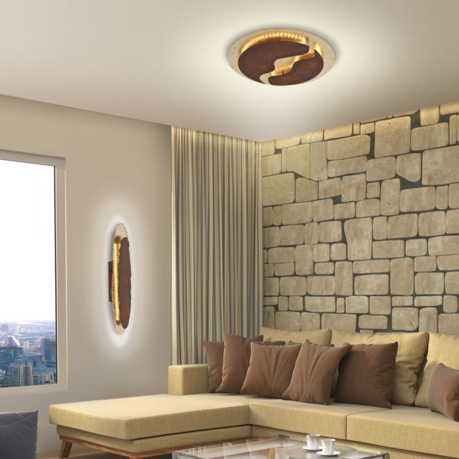 Plafonnier LED à intensité variable Rouille brun or Ø50 cm 3000 K Drinnen, Innenarchitektur, Wohnzimmer, Deckenleuchte, Dekoration für Zuhause