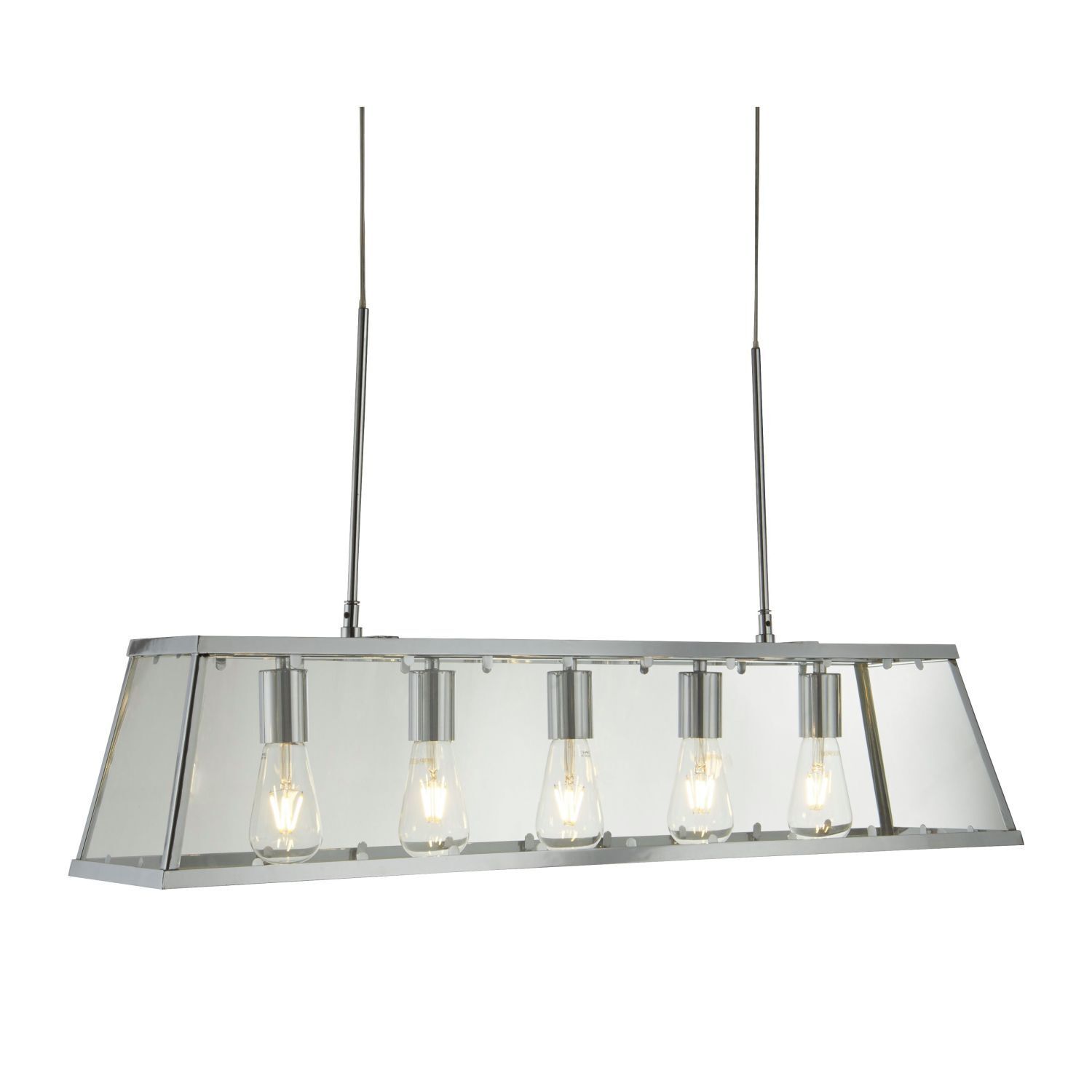 Lampe à suspendre verre métal L : 90 cm 5x E27 chrome clair