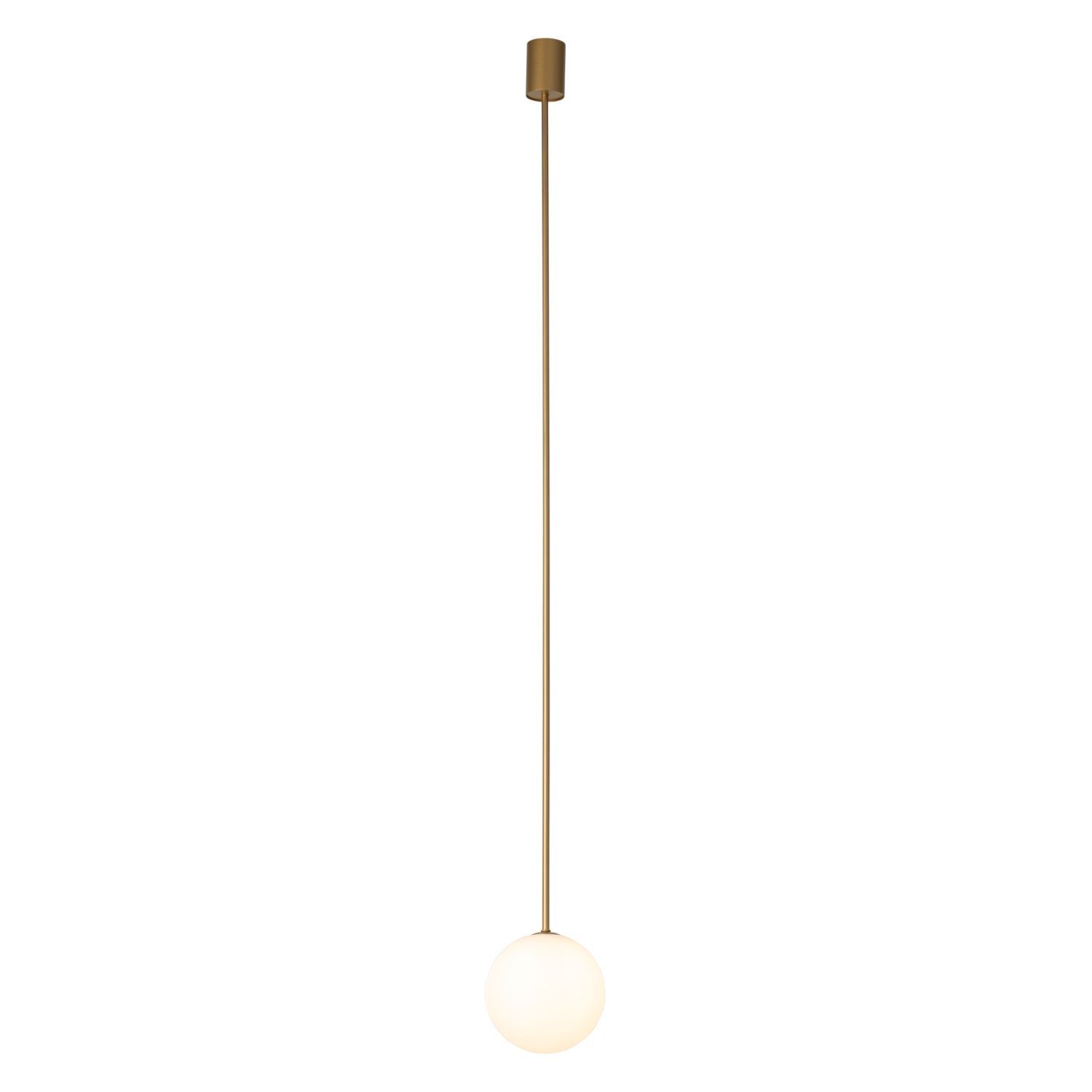 Lampe boule suspendue G9 Ø 16 cm en or mat blanc verre métal