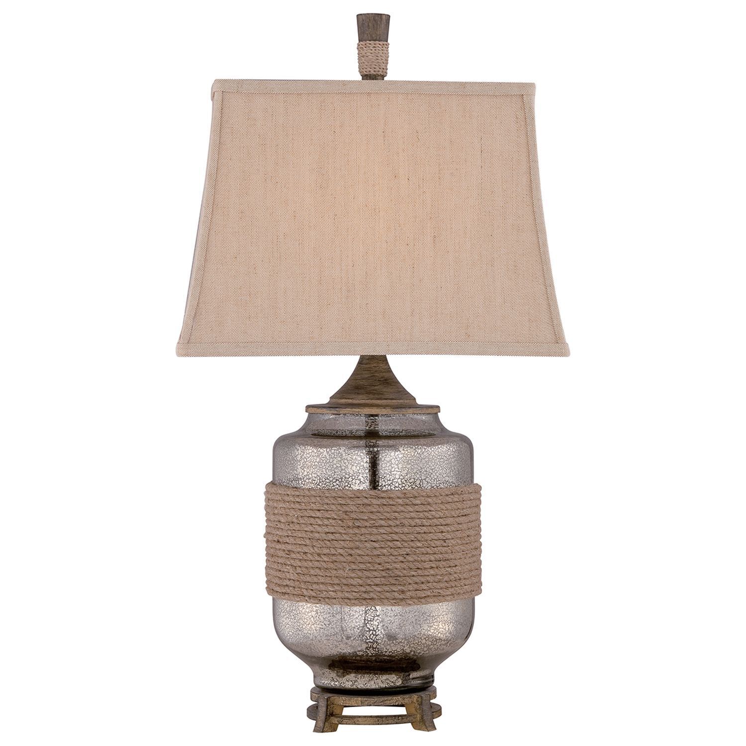 Lampe de Table Verre Lin Classique 83cm en Argent Beige