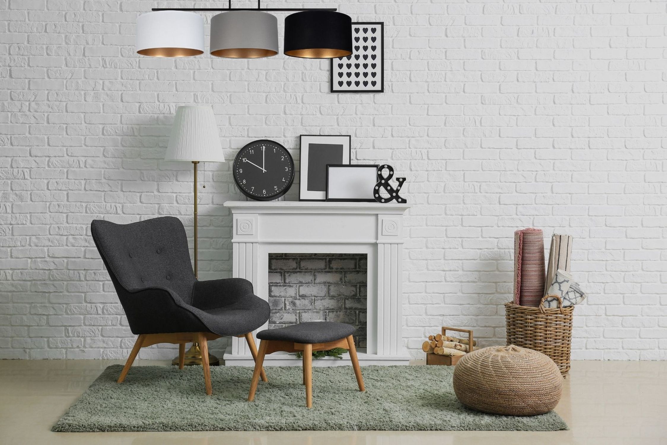 Lampe de plafonnier Tissu Blanc Graphite Noir E27 100 cm de long Dekoration für Zuhause, Mobiliar, Lampe, Innenarchitektur, Teppich