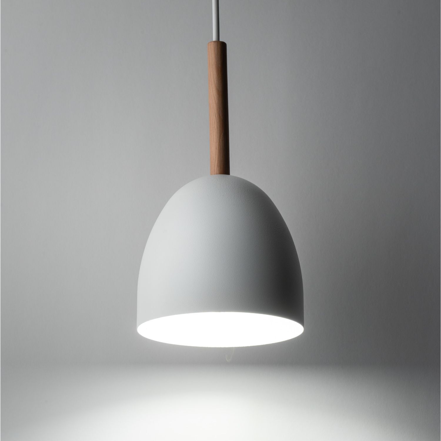 Suspension métal bois Ø 13 cm Blanc Scandinave E27