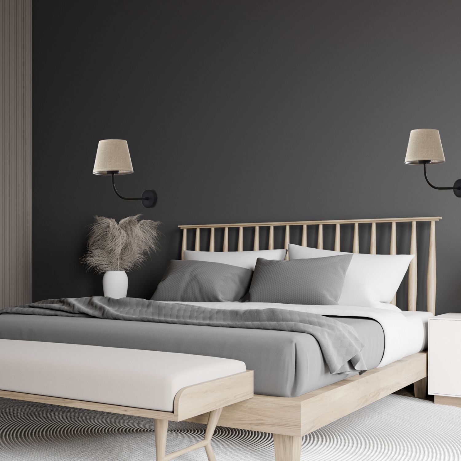 Applique murale tissu métal E27 noir nature chambre à coucher