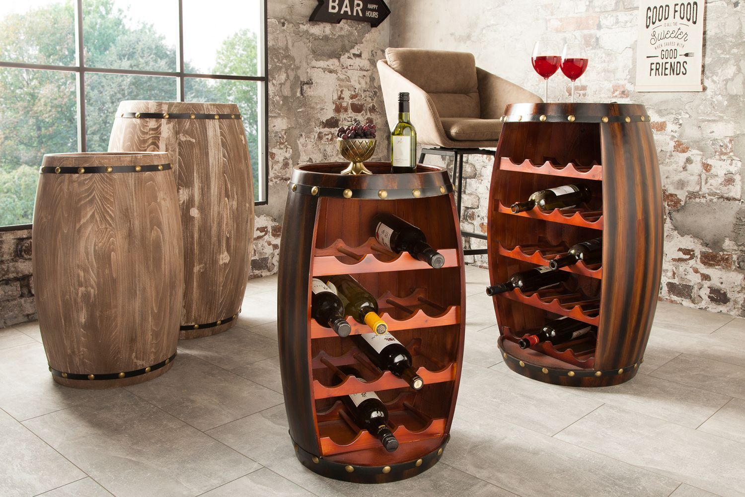 Tonneau à vin Armoire en bois de pin artisanale 60 cm en brun café