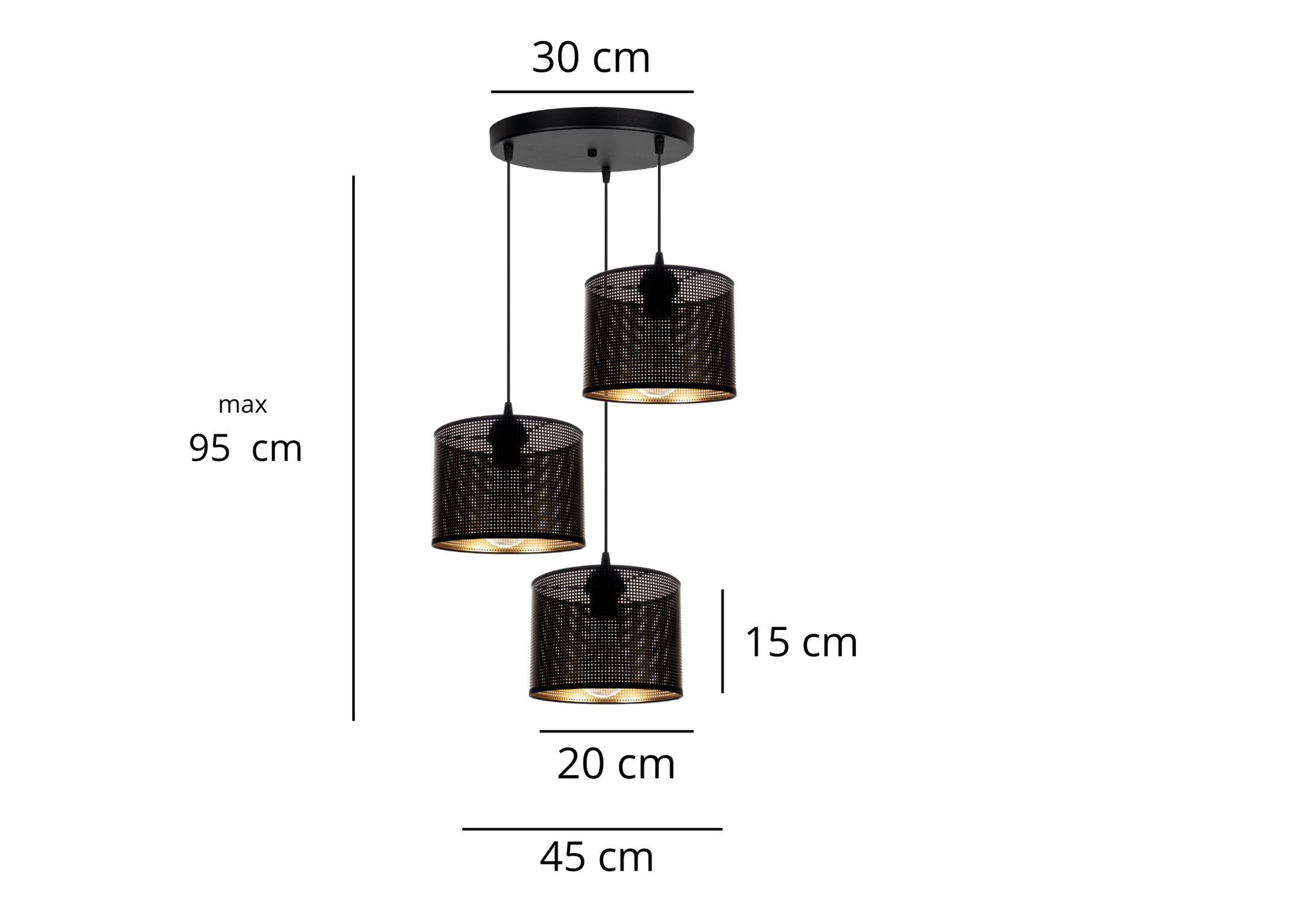 Lampe à suspendre métal noir or E27 3-flmg Ø45 cm Loft