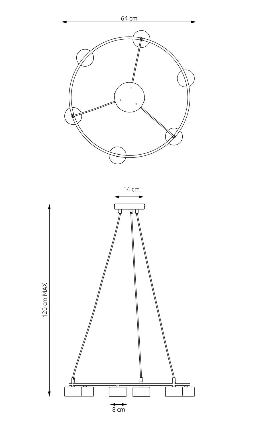 Weiße Hängelampe Metall akzentuiert L:64 cm GX53 6-flmg hängelampe, deckenleuchte, ringfassung, stahloptik, maximale höhe 120 cm