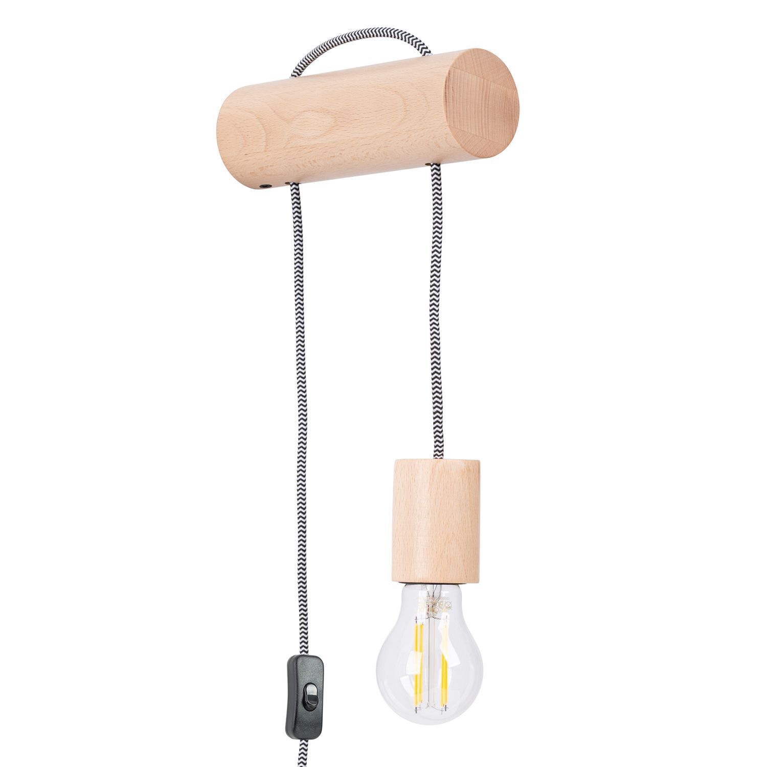 Wandleuchte Holz Natur E27 Schalter Stecker T:19 cm Deckenlampe, Pendelleuchte, Holz, Glühbirne, Kabelschalter
