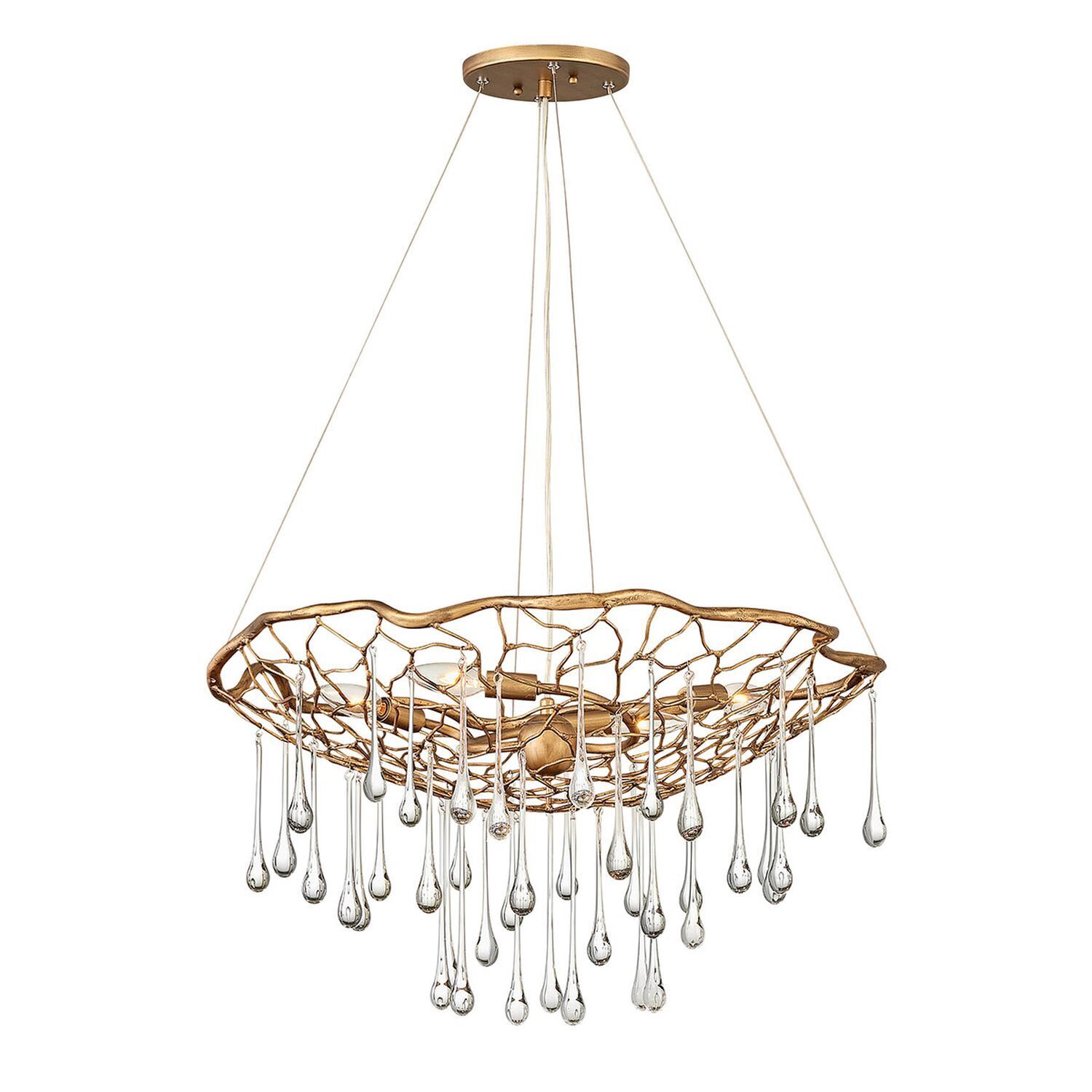 Lampe à suspendre or bruni L:66 cm en métal cristal 4x E14