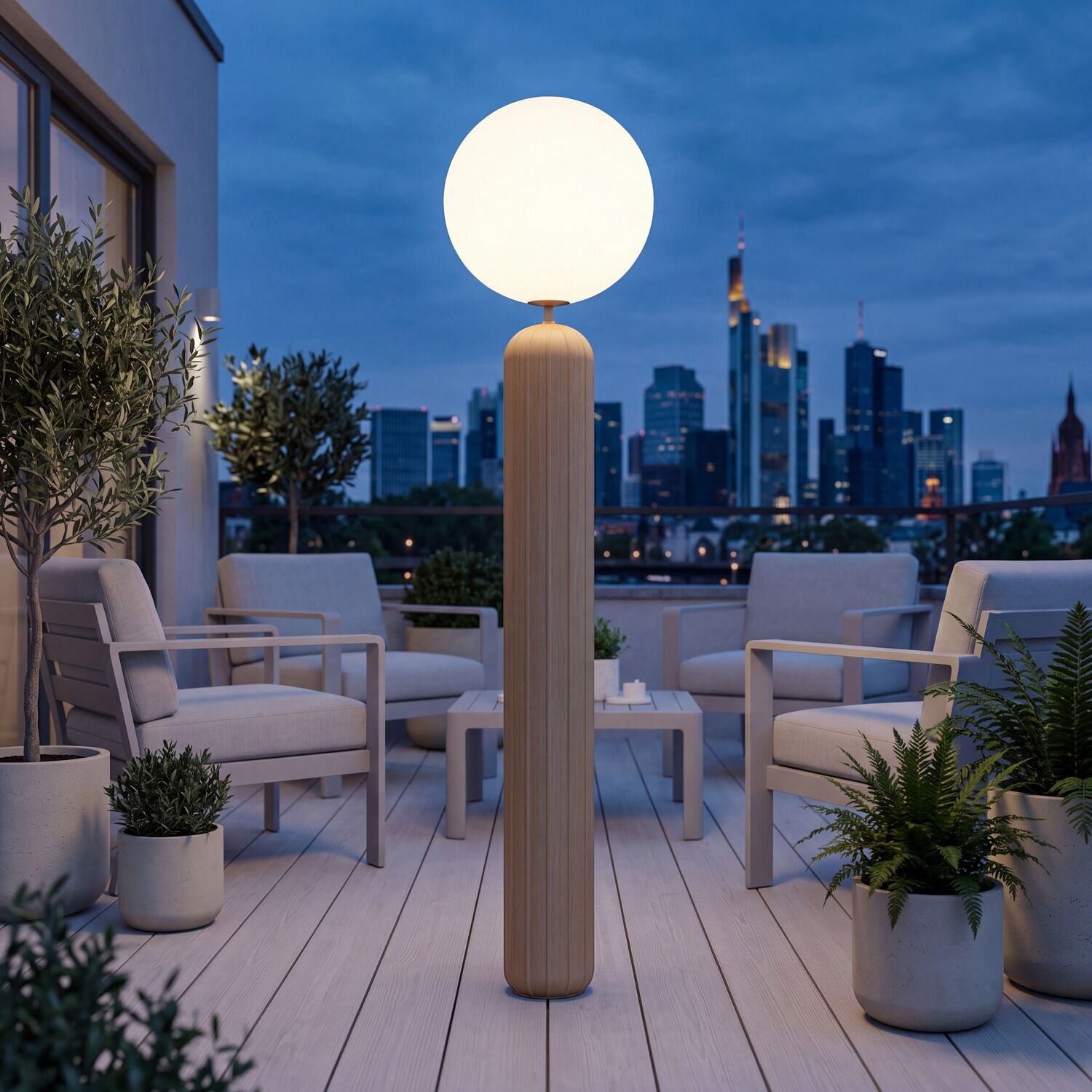 le141801-stehlampe-aussen-metall-kunststoff-modern-farbwechsel-08 Außenlampe, Globuslampe, Holzpfosten, Dachterrassen-M furniture, Gartendekoration