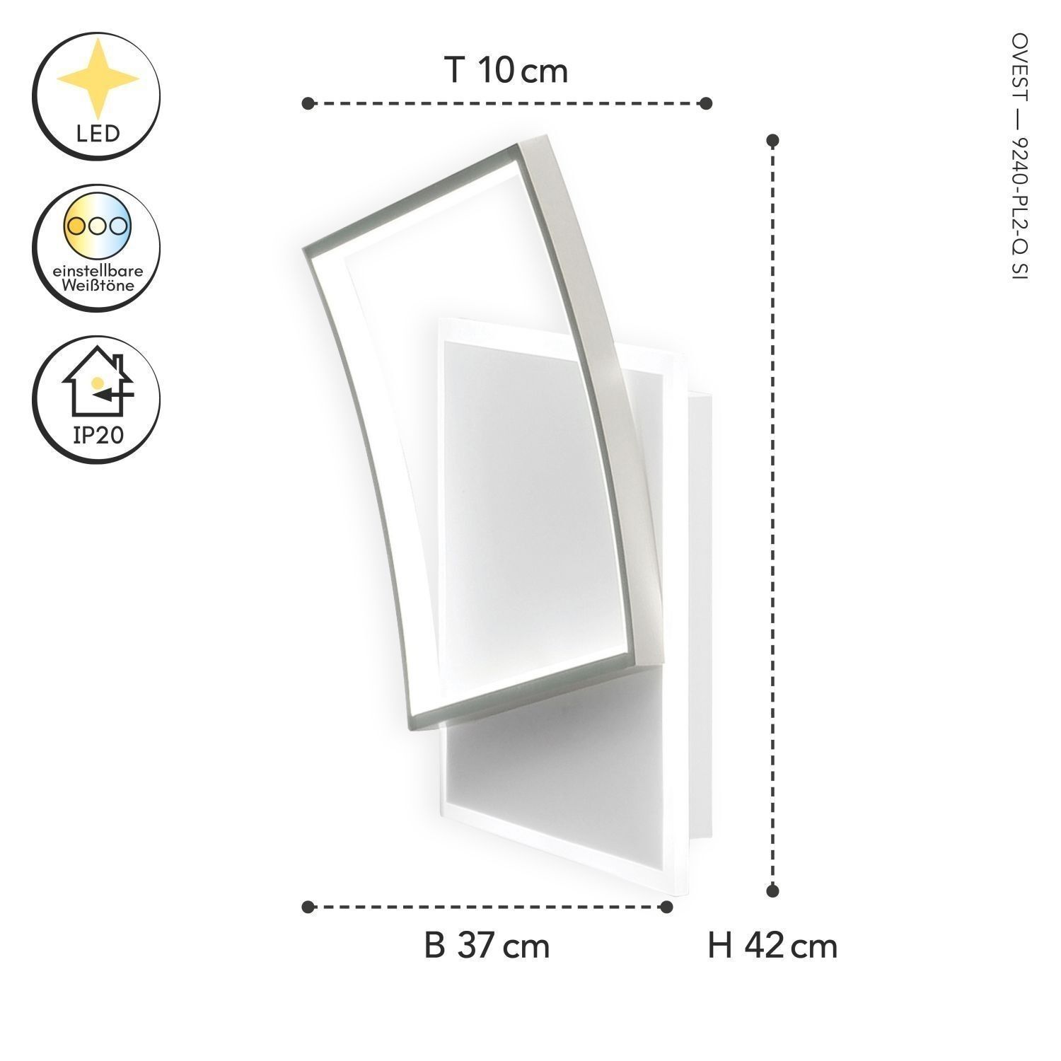 Plafonnier LED Blanc Argent 40 W 4800 lm L:42 cm LED, Wandlampe, Wandbeleuchtung, Spiegel-Lampe, IP20