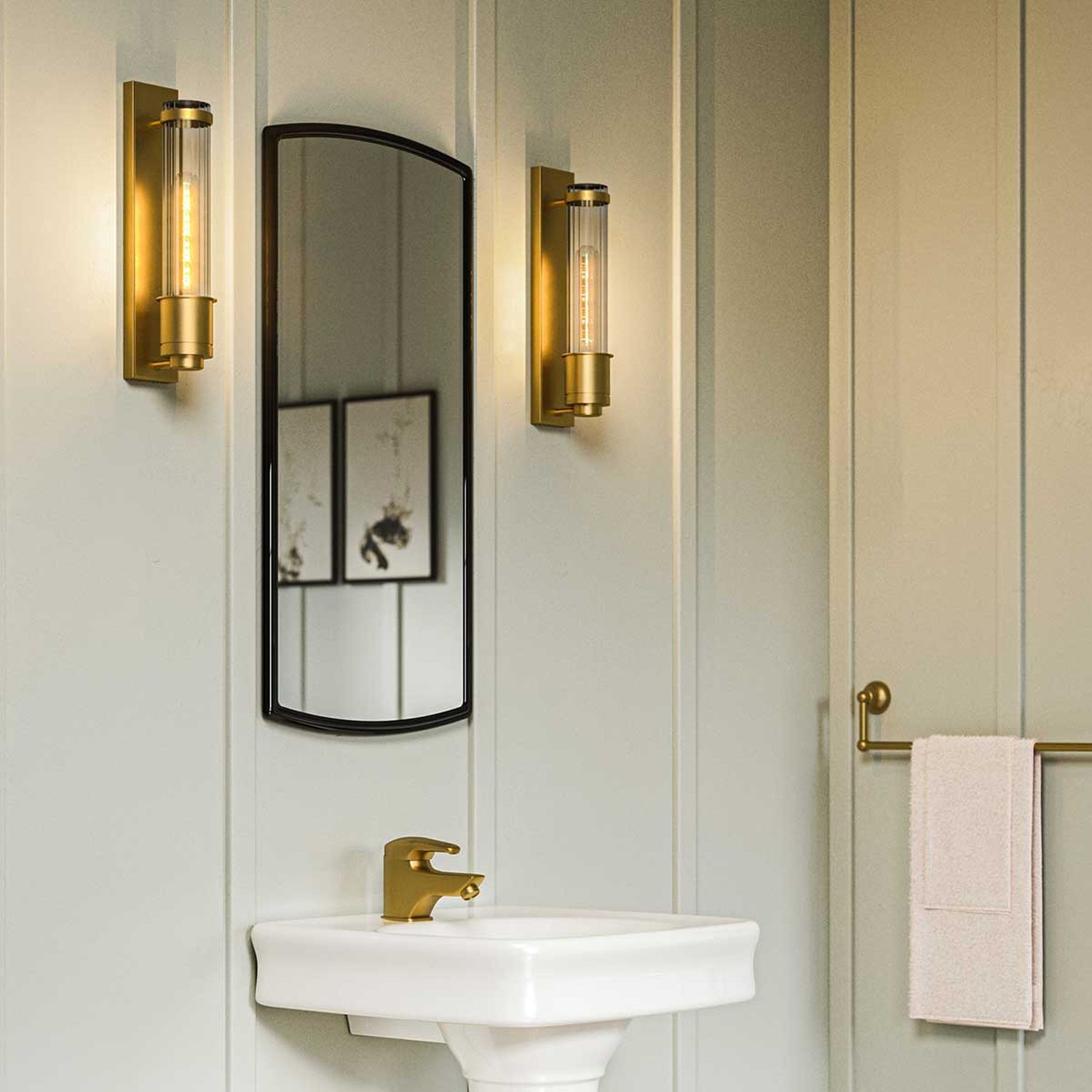 Lampe de salle de bain murale G9 LED IP44 3000 K 40 cm de haut en laiton antique