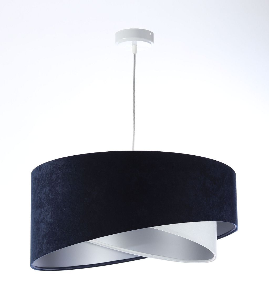 Lampe à suspendre tissu abat-jour Ø 50 cm E27 en bleu blanc argenté