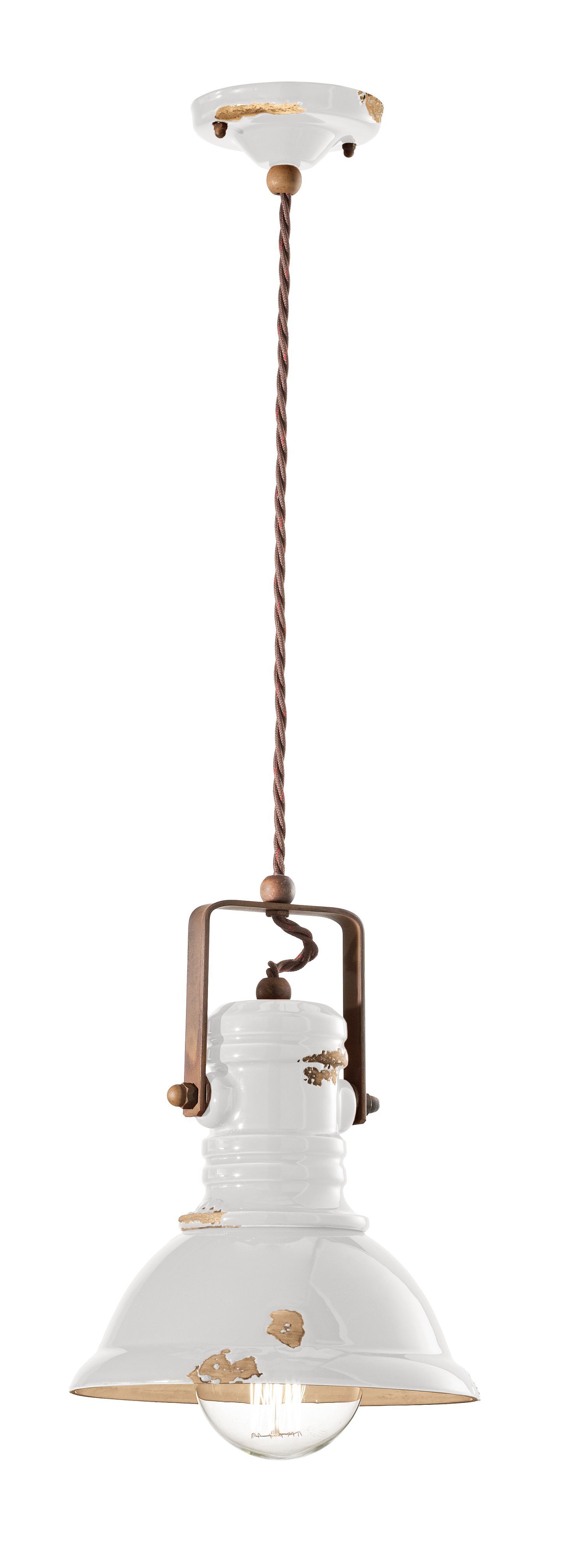 Suspension métal céramique E27 ronde D : 23 cm Vintage