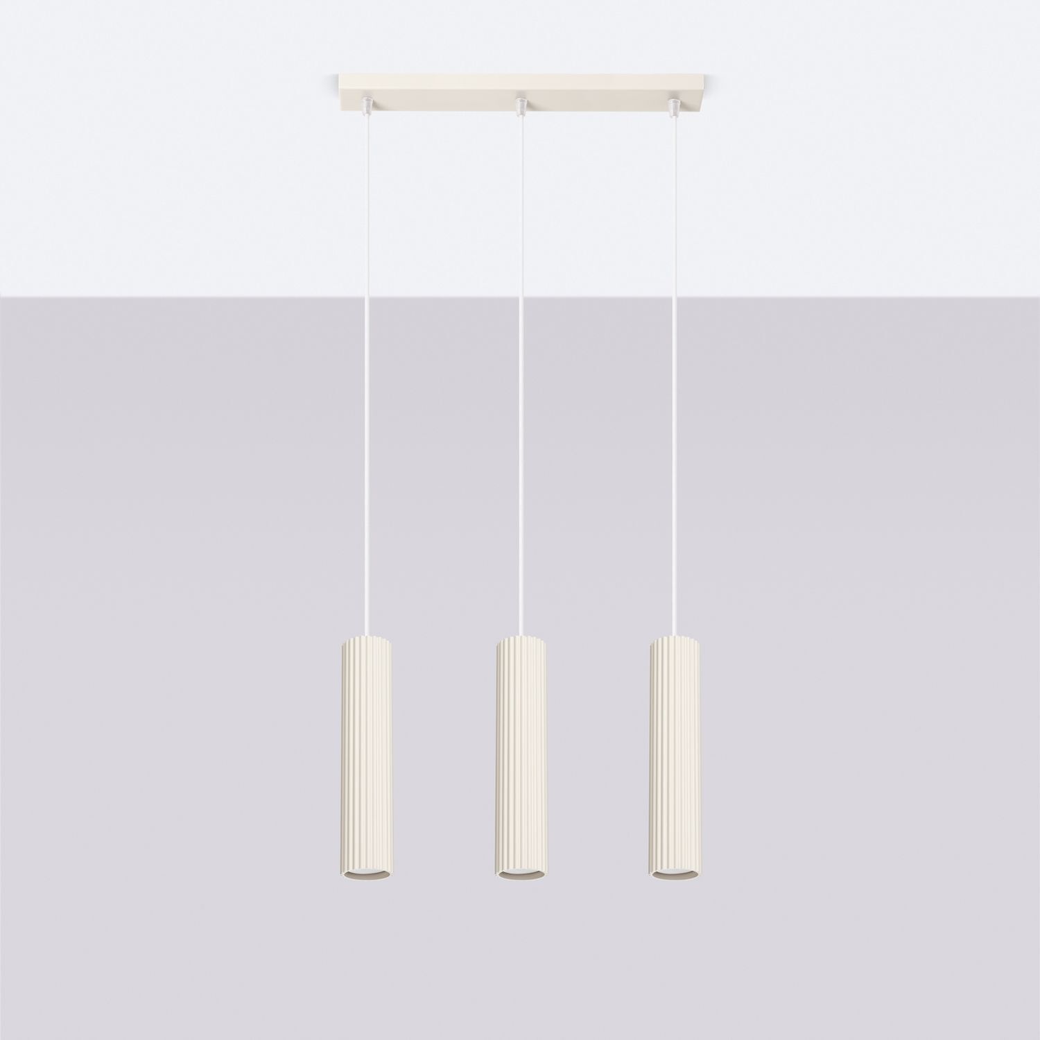 Pendelleuchte 3-flammig GU10 B: 45 cm in Creme Modern Hängelampe GU10 3-flammig Creme Alu 45 cm verstellbar