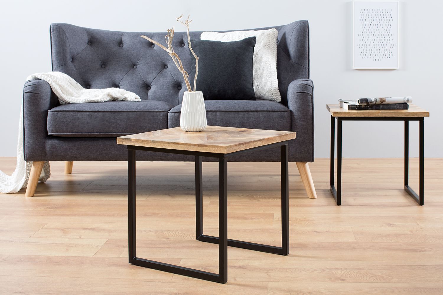 Couchtisch Mango Holz Metall 45x160 cm in Natur Schwarz Kaffeetisch, Mobiliar, Tabelle, Innenarchitektur, Couch