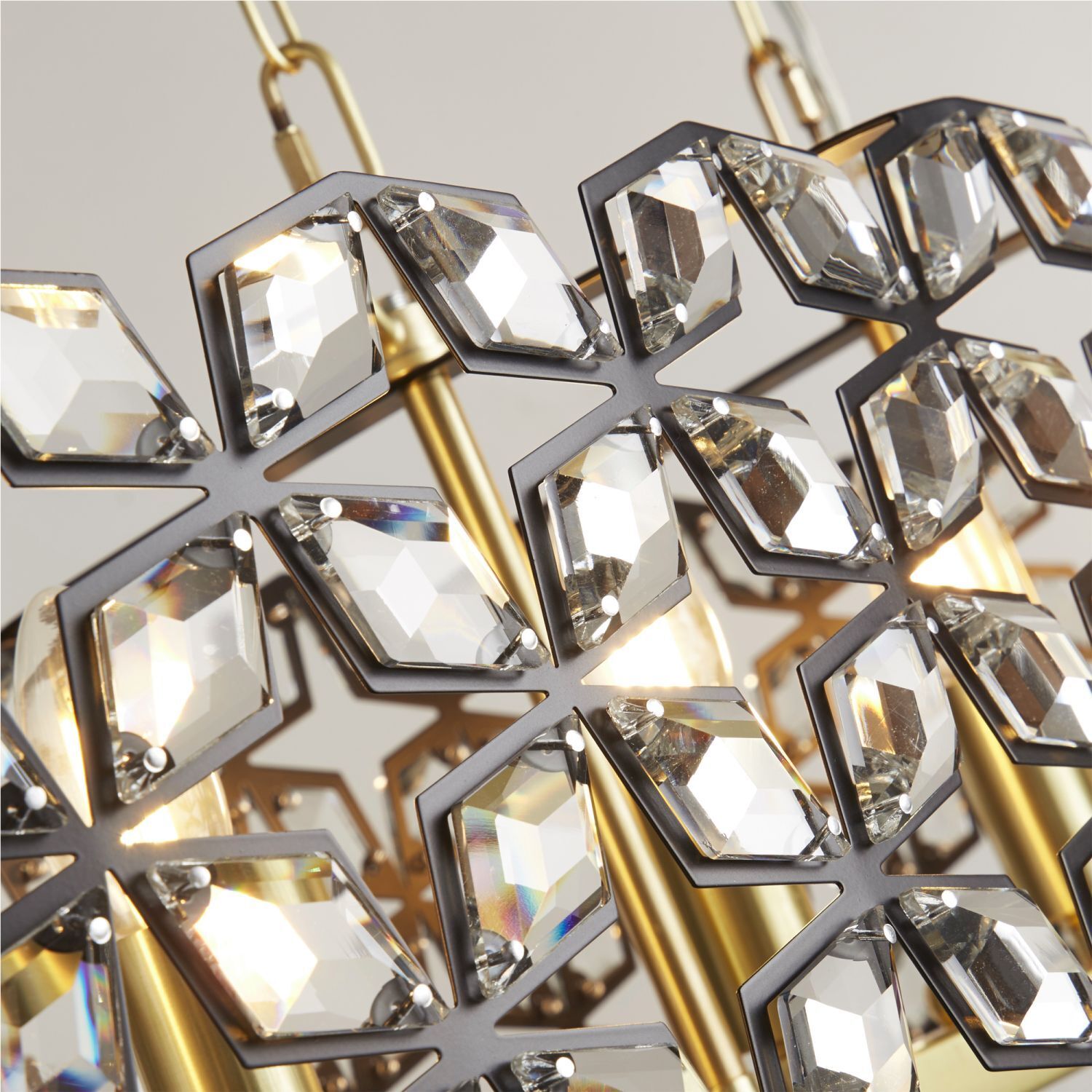 Lampe à suspendre cristal grande L : 100 cm 6x E14 laiton noir