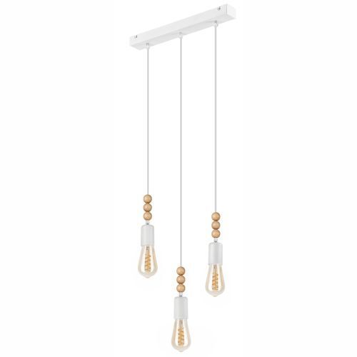 Lampe à suspendre Blanc Bois long Table à manger Moderne 3-flmg