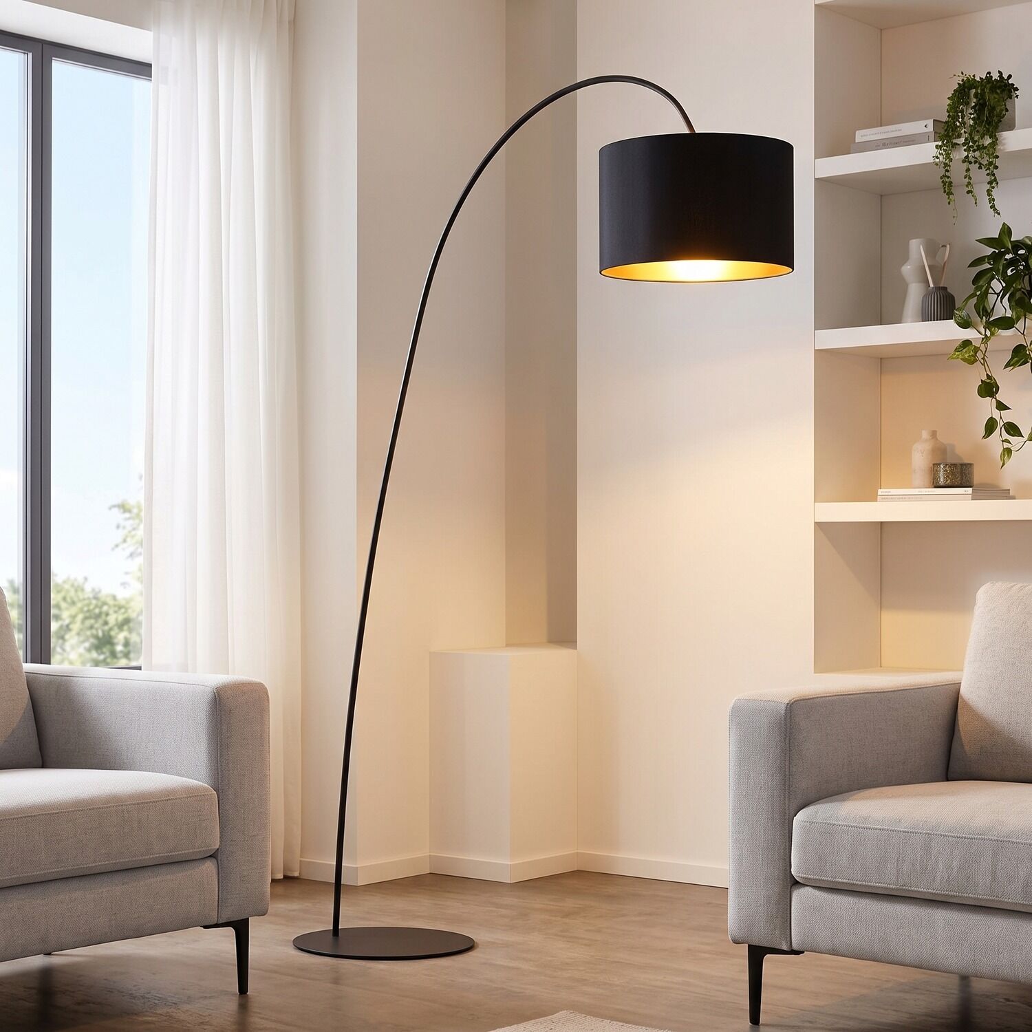 Stehlampe, Arc-Lampe, Schwarz, Wohnzimmer, Beleuchtung