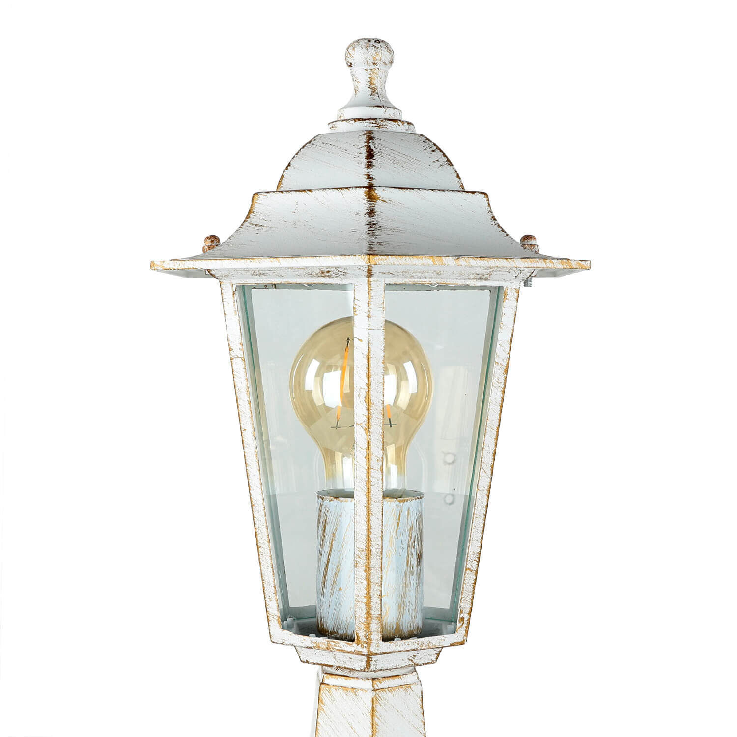 Wegeleuchte Weiß-Gold Rustikal E27 Aluminium PAIRS Lampe, Kreuz, Symbol, Lampenschirm