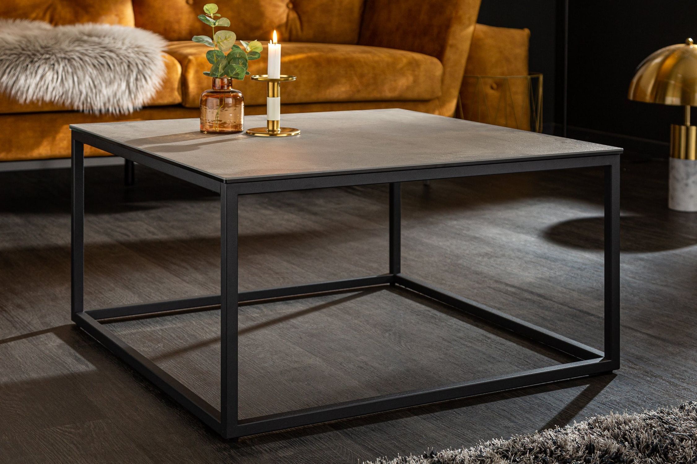 Couchtisch Keramik in Grau Beton Optik 75x40 cm (BxH) Kaffeetisch, Mobiliar, Tabelle, Kerze, Tischplatte