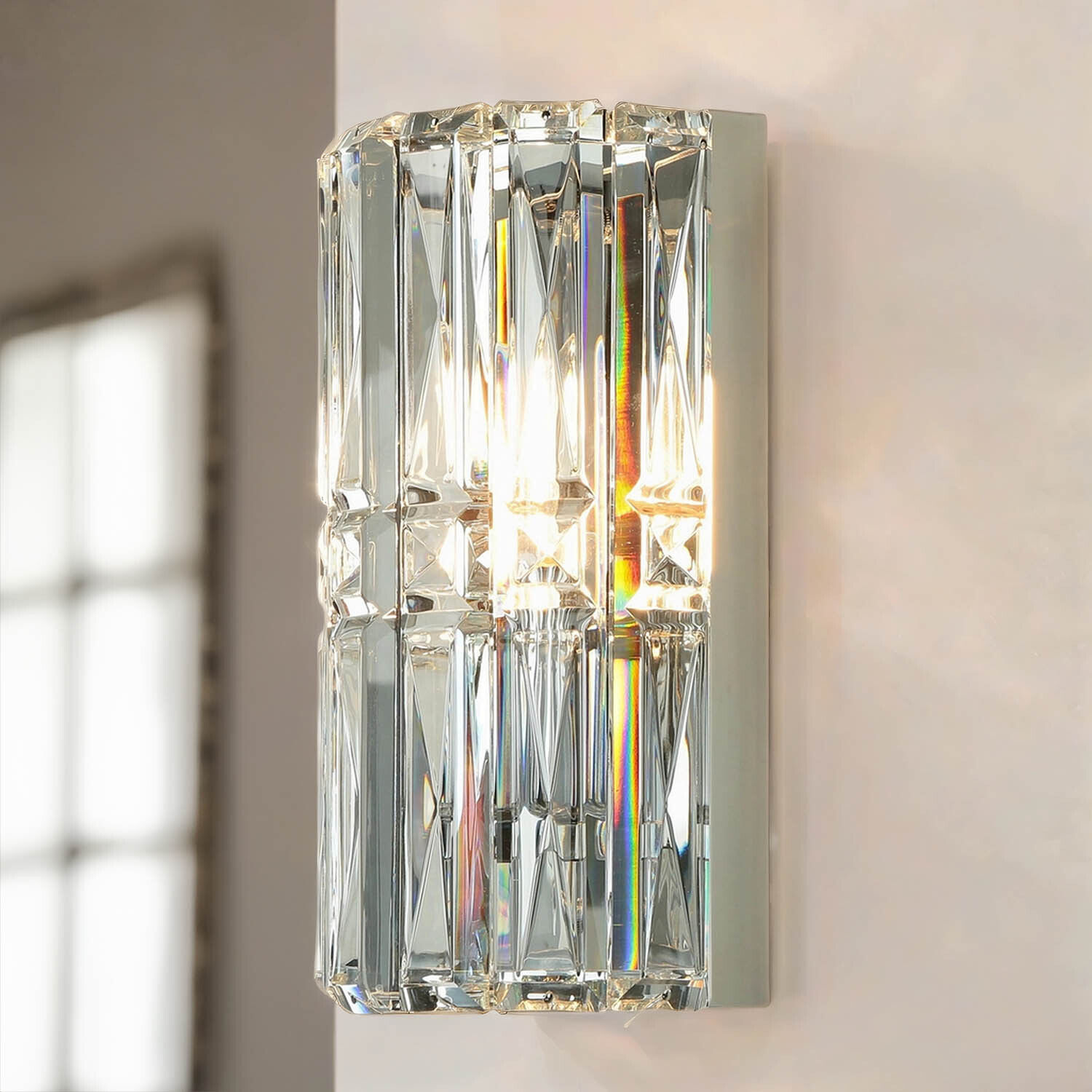 Applique métal verre hauteur 25 cm chrome E14 allongée
