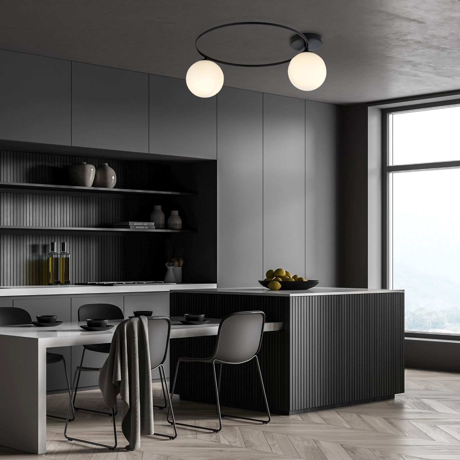 Plafonnier noir blanc E14 Ø 47 cm faible éblouissement