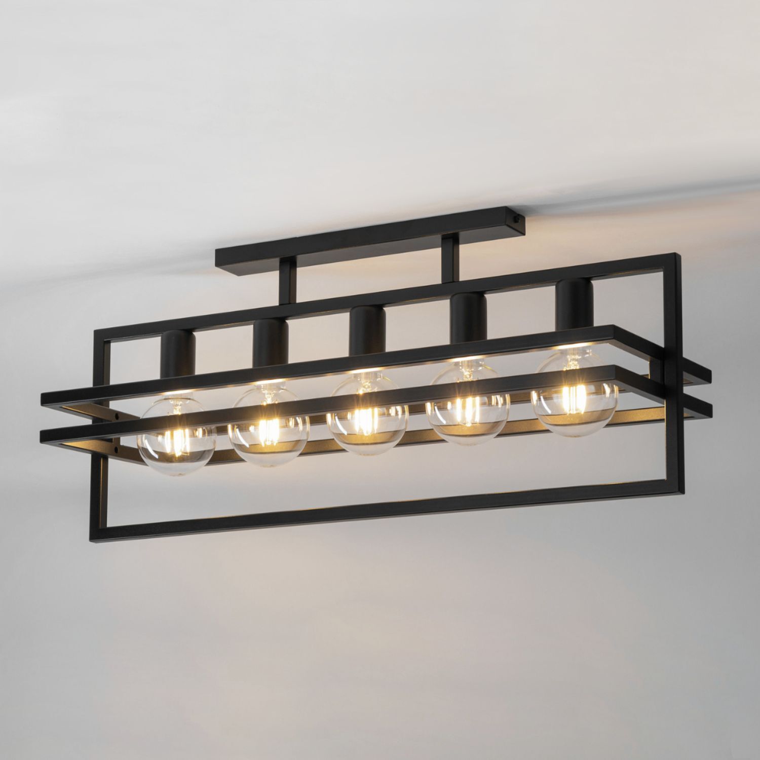 Plafonnier multi-flamme noir métal E27 stylé
