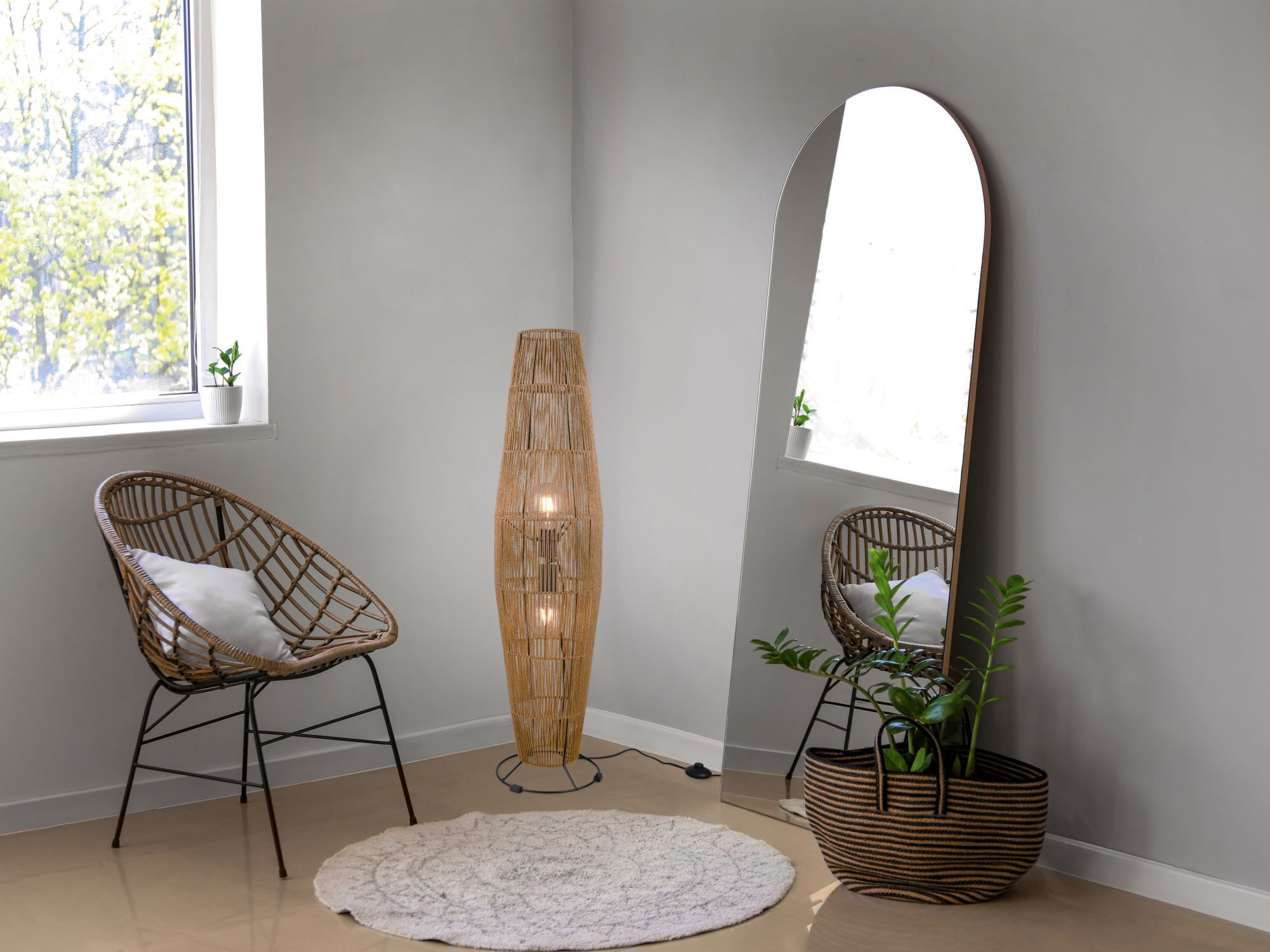 Lampadaire Papier Métal Noir Marron E27 103 cm Lampe, Pflanze, Dekoration für Zuhause