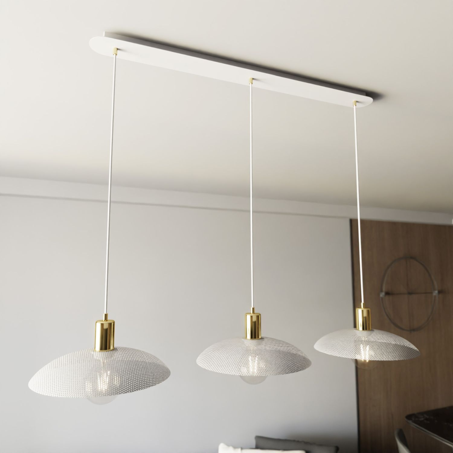 Suspension métal L : 90 cm E27 blanc or 3 flammes E27